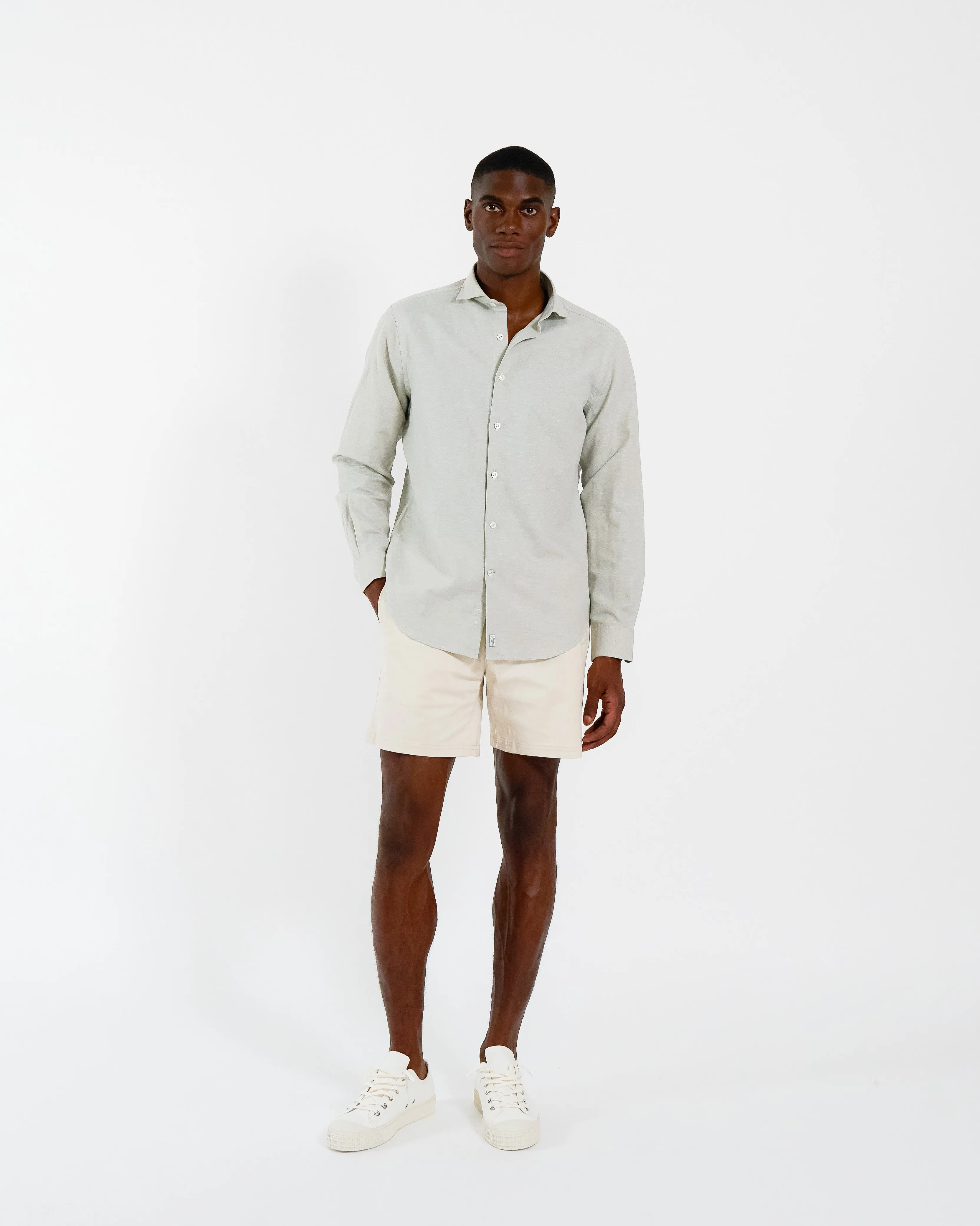 Classic Greige Linen-Blend Shirt sold by Le Alfre product image thumbnail 3