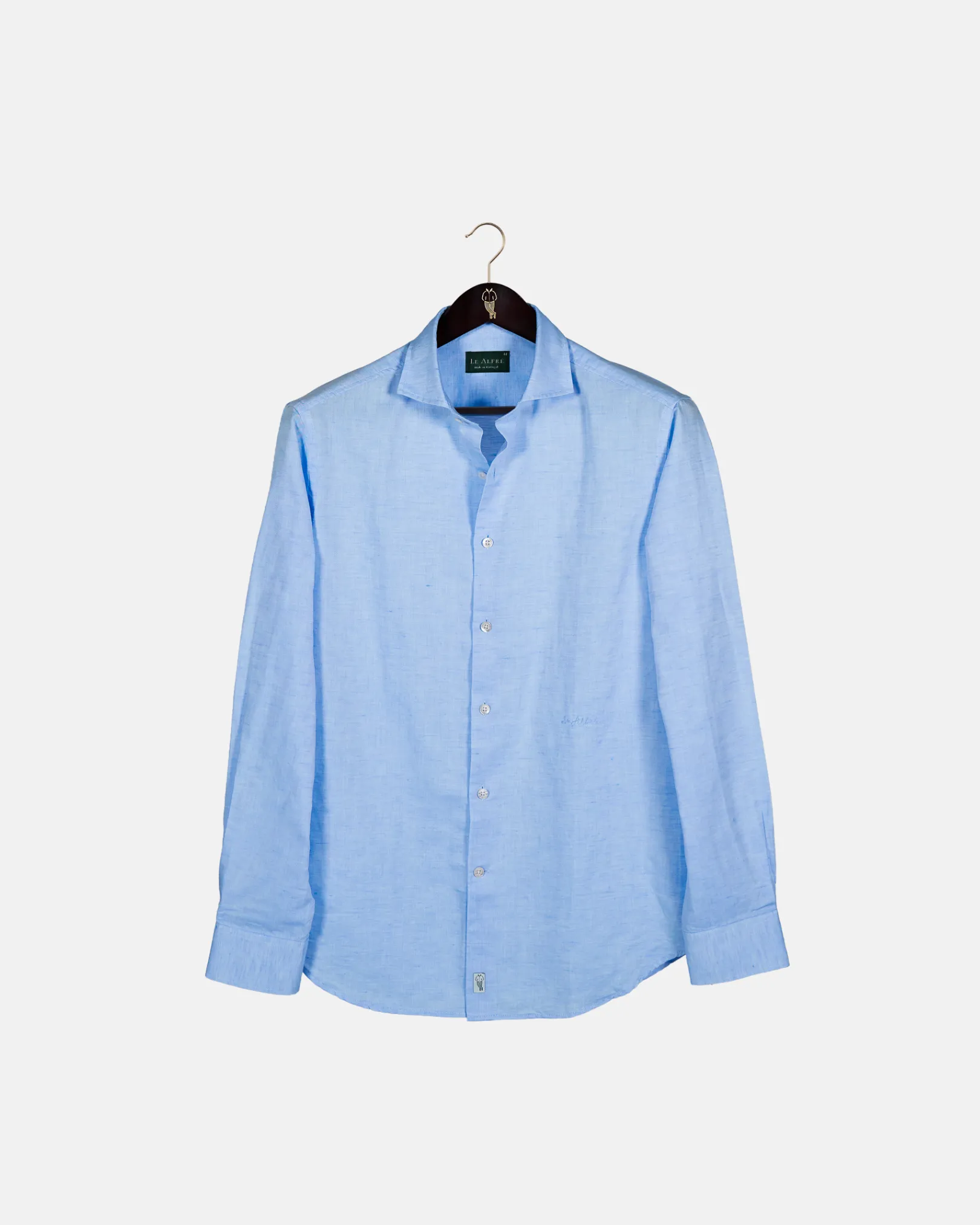 Classic Light Blue Linen-Blend Shirt sold by Le Alfre