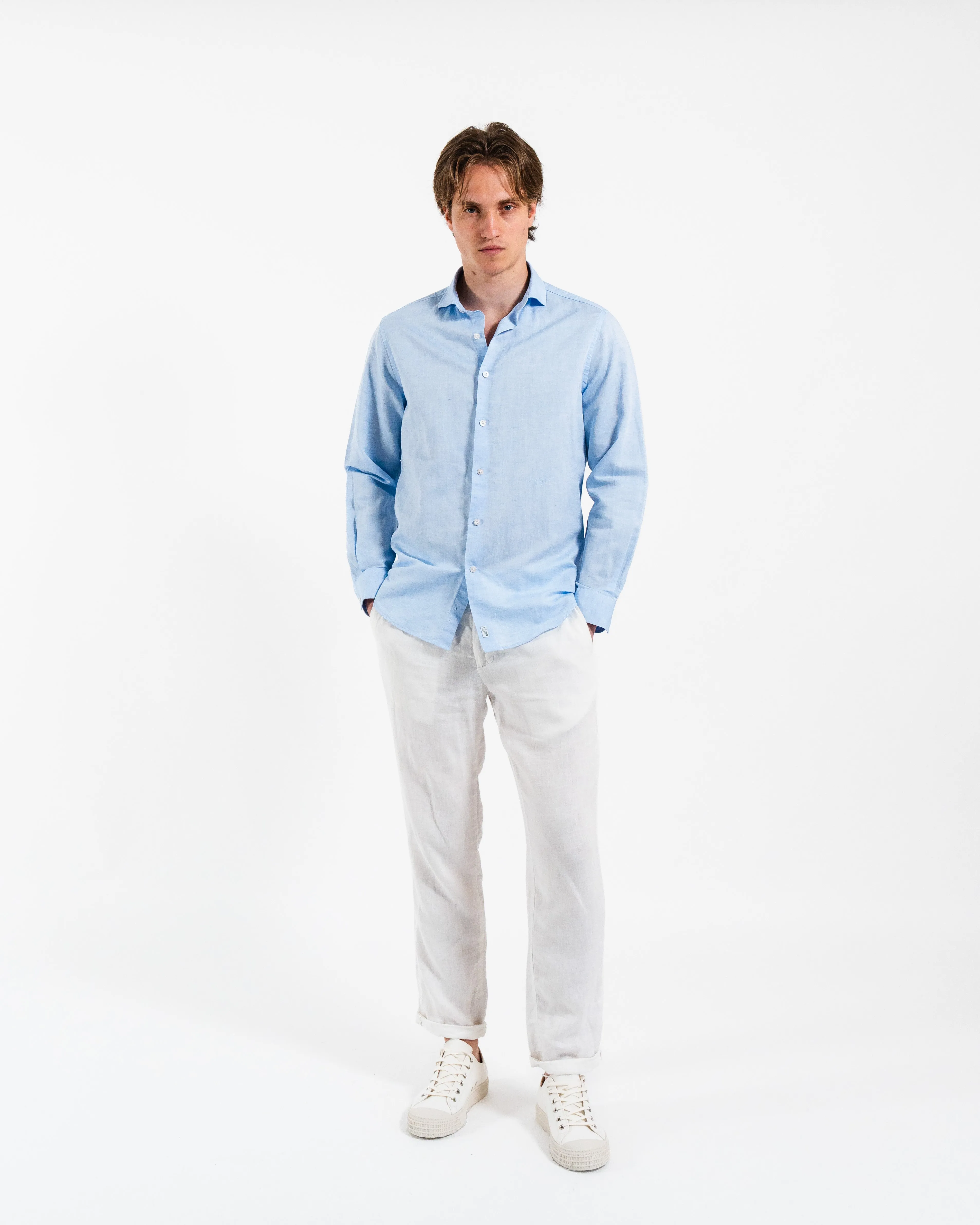 Classic Light Blue Linen-Blend Shirt sold by Le Alfre product image thumbnail 3