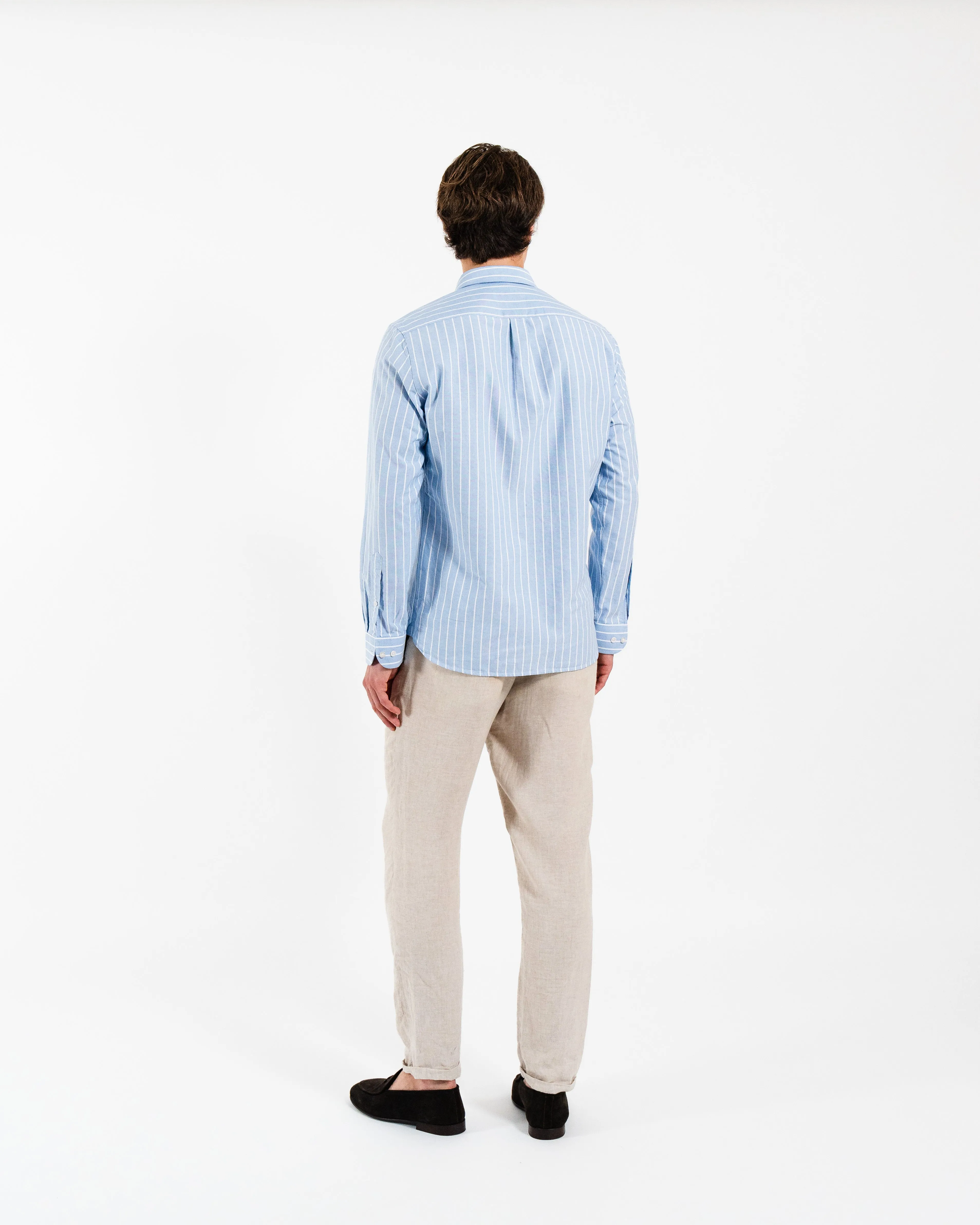 Wide Stripe Blue Oxford Shirt sold by Le Alfre product image thumbnail 4