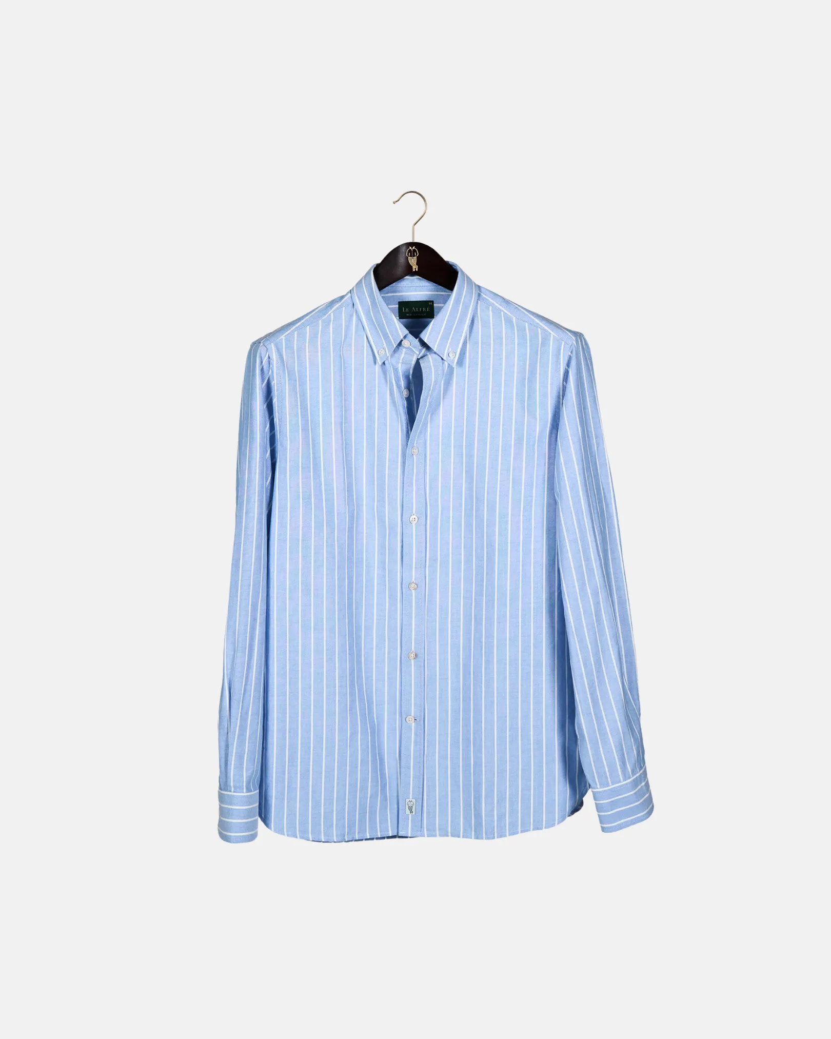 Wide Stripe Blue Oxford Shirt sold by Le Alfre