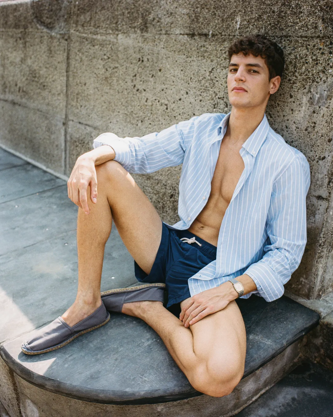 Wide Stripe Blue Oxford Shirt sold by Le Alfre product image thumbnail 5