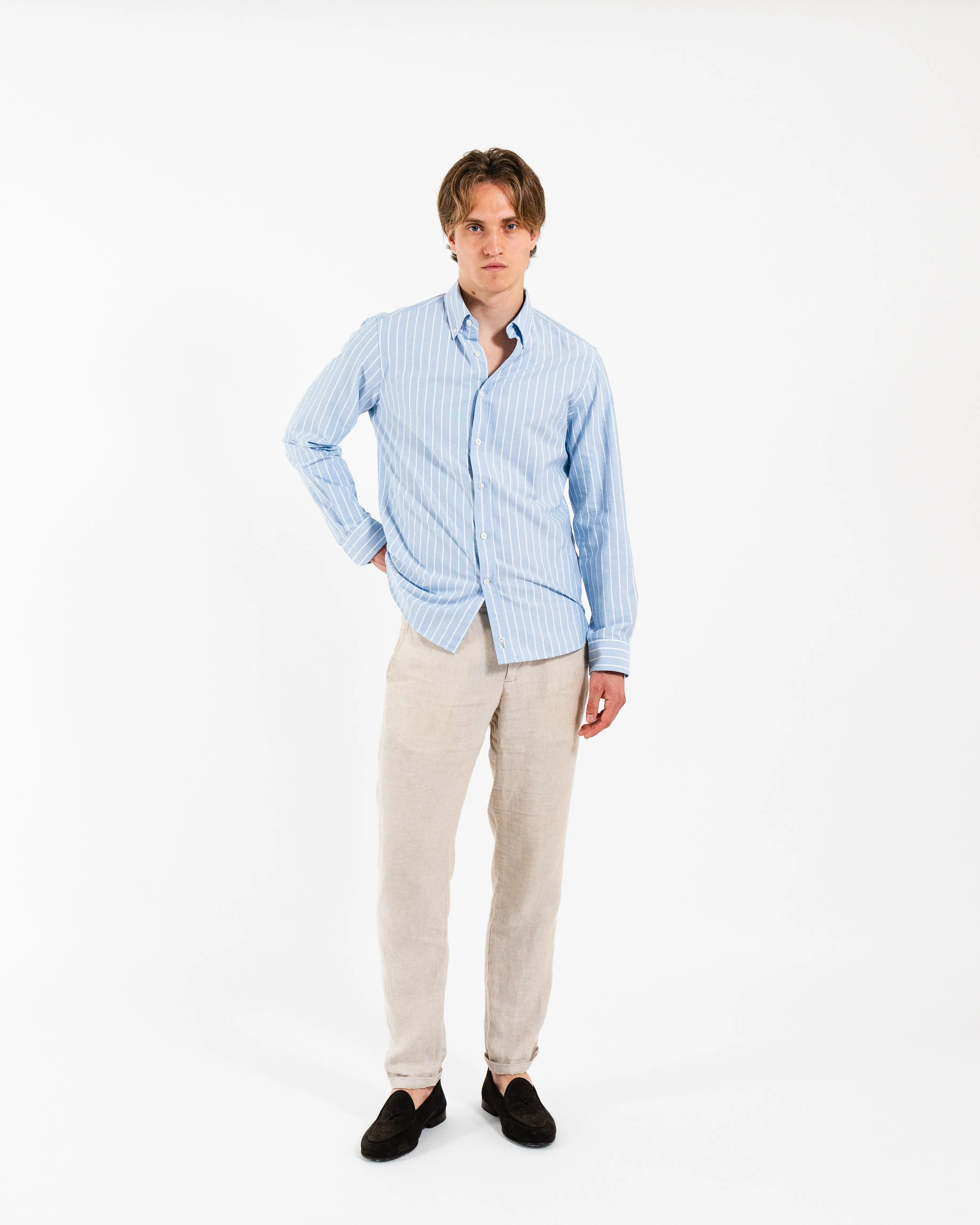Wide Stripe Blue Oxford Shirt sold by Le Alfre product image thumbnail 3