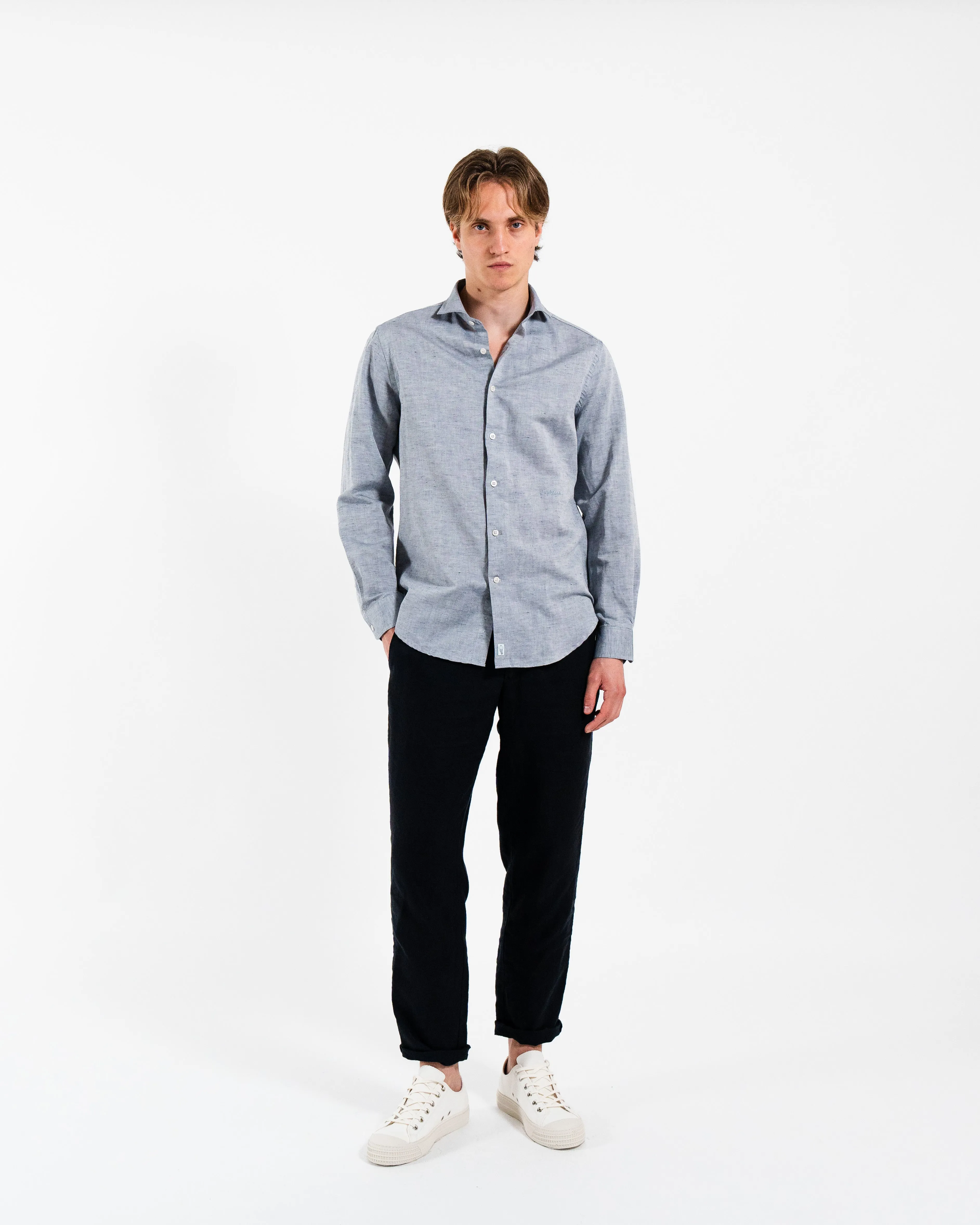 Classic Asphalt Black Linen-Blend Shirt sold by Le Alfre product image thumbnail 3