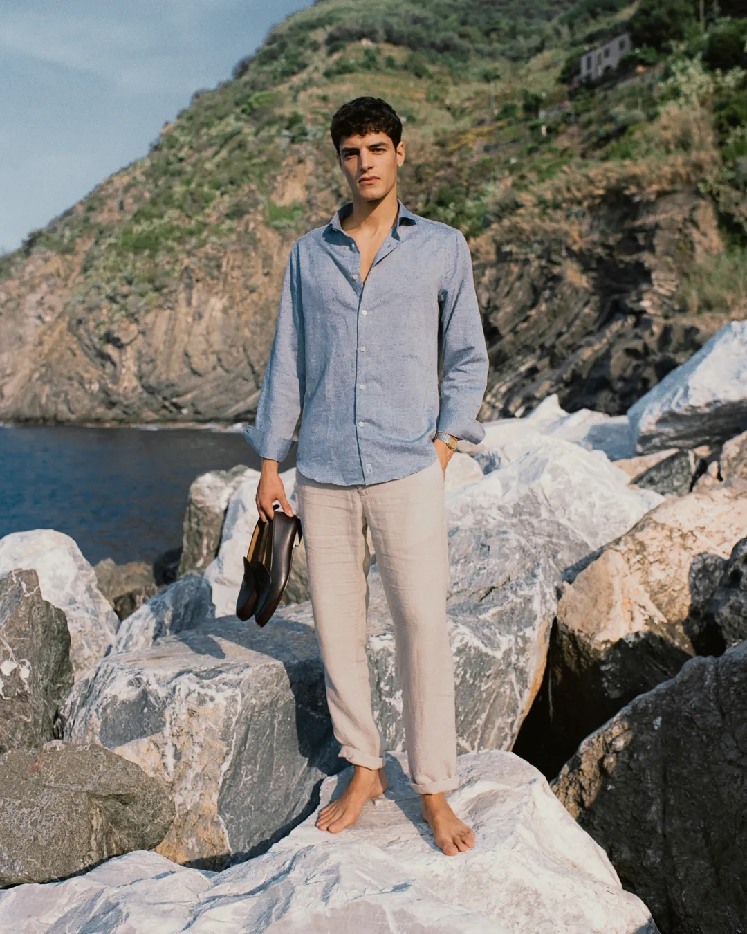 Classic Asphalt Black Linen-Blend Shirt sold by Le Alfre product image thumbnail 5