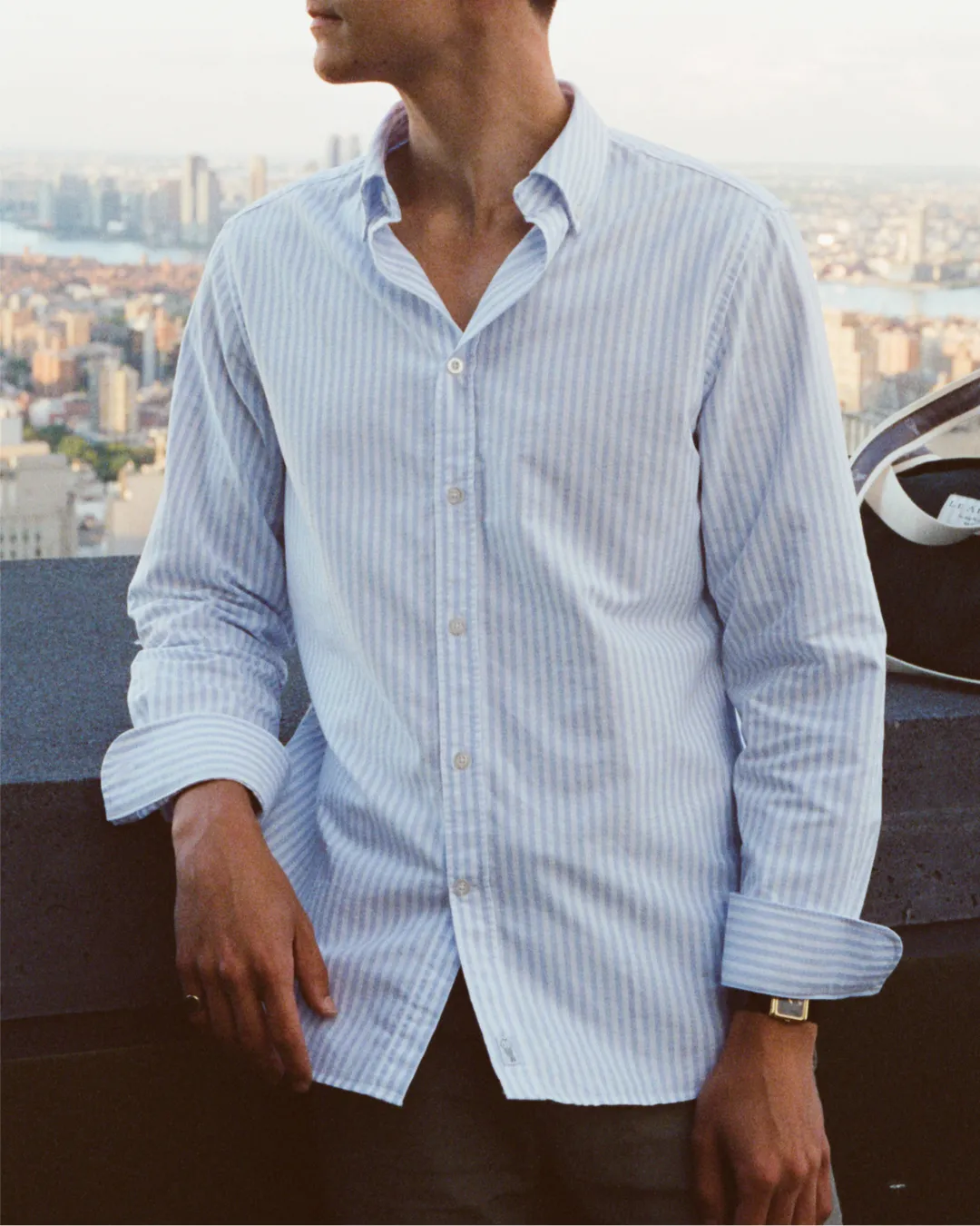 Wide Stripe Light Blue Oxford Shirt sold by Le Alfre product image thumbnail 5