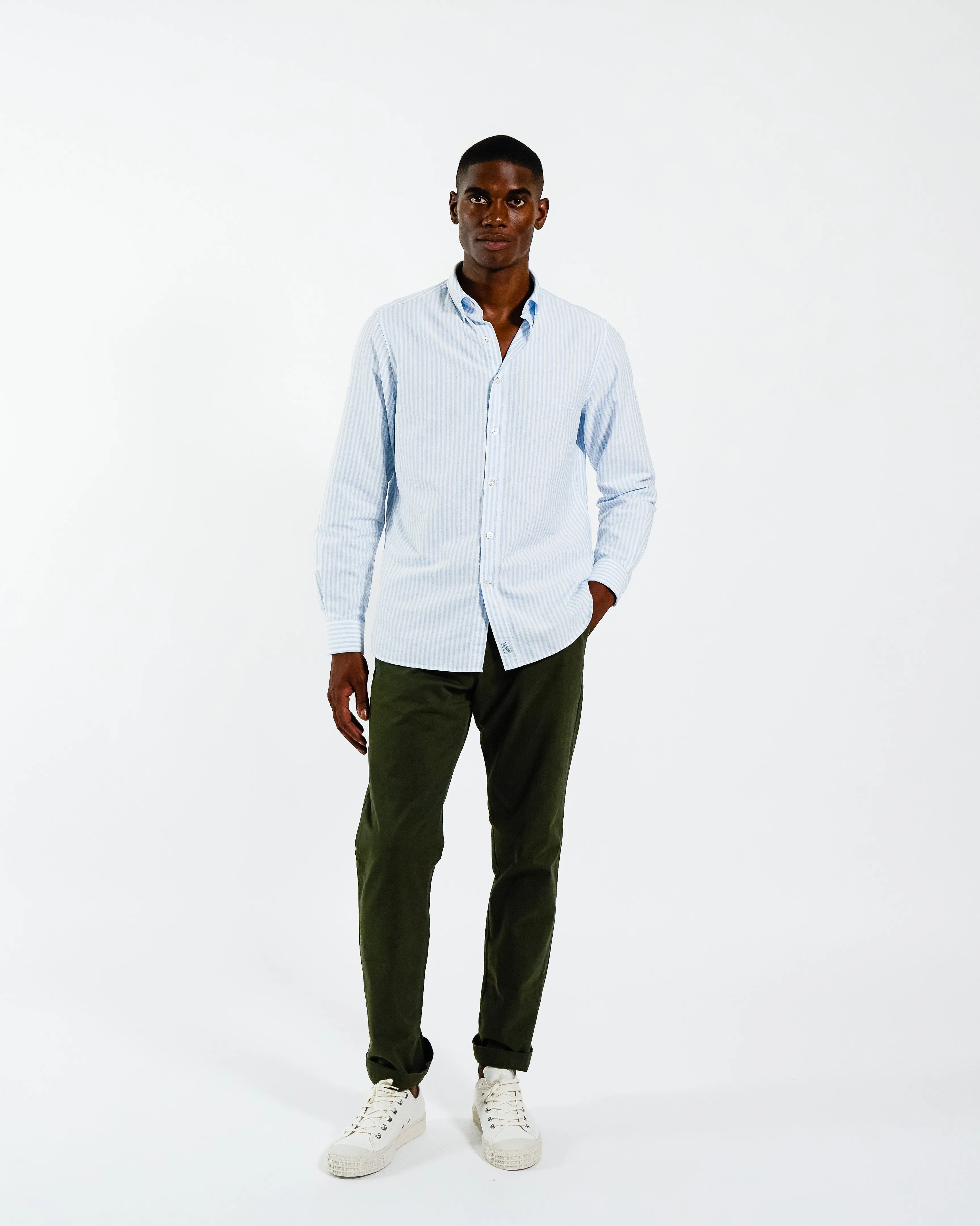 Wide Stripe Light Blue Oxford Shirt sold by Le Alfre product image thumbnail 3