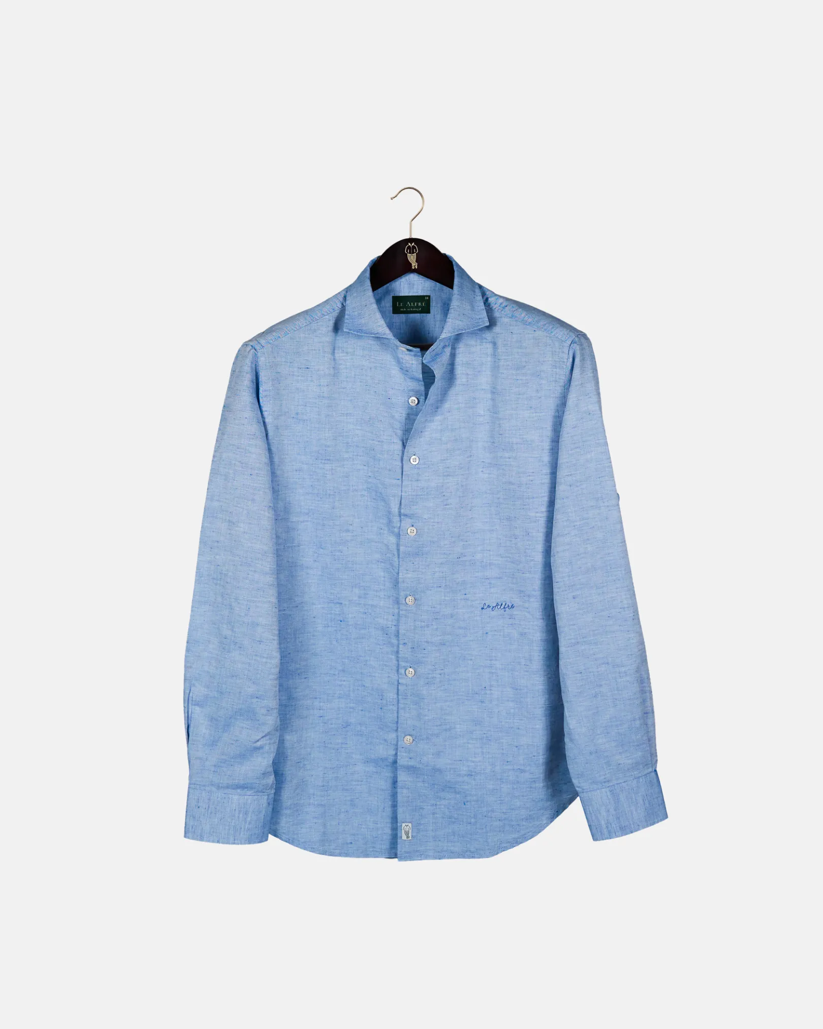Classic Blue Linen-Blend Shirt sold by Le Alfre