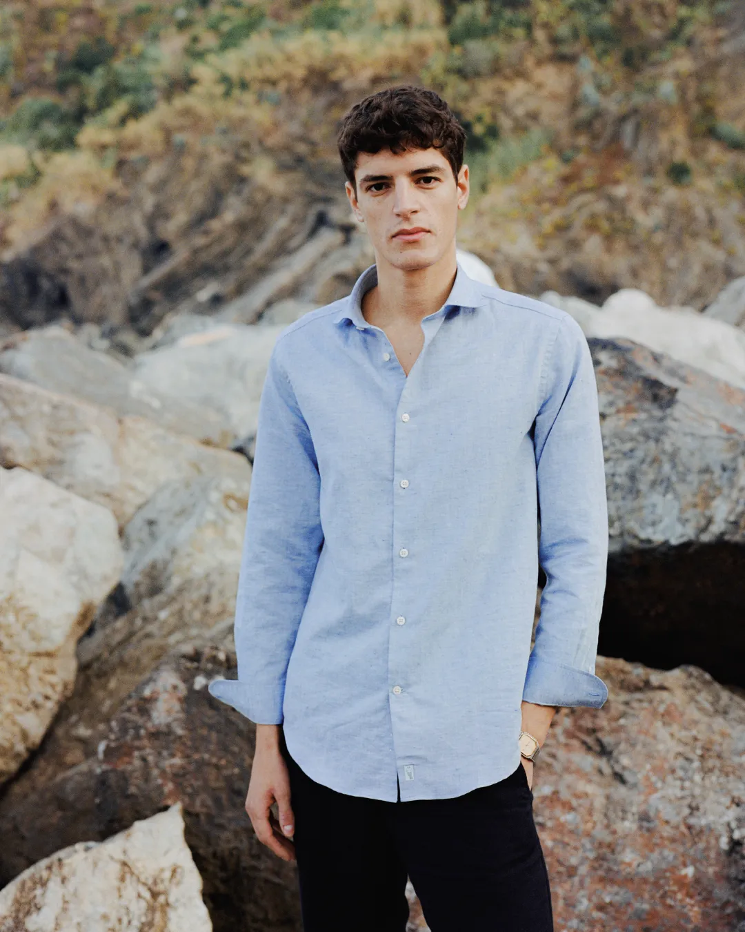 Classic Blue Linen-Blend Shirt sold by Le Alfre product image thumbnail 3