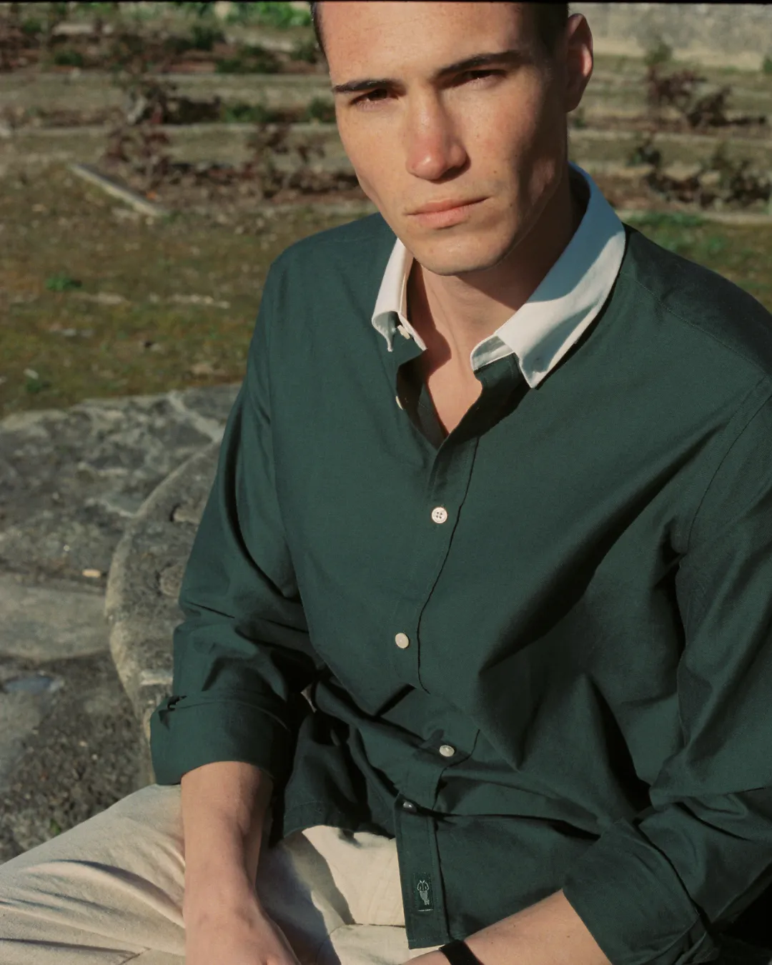 'Le Original' Hunter Green Contrast Collar Oxford Shirt sold by Le Alfre product image thumbnail 5