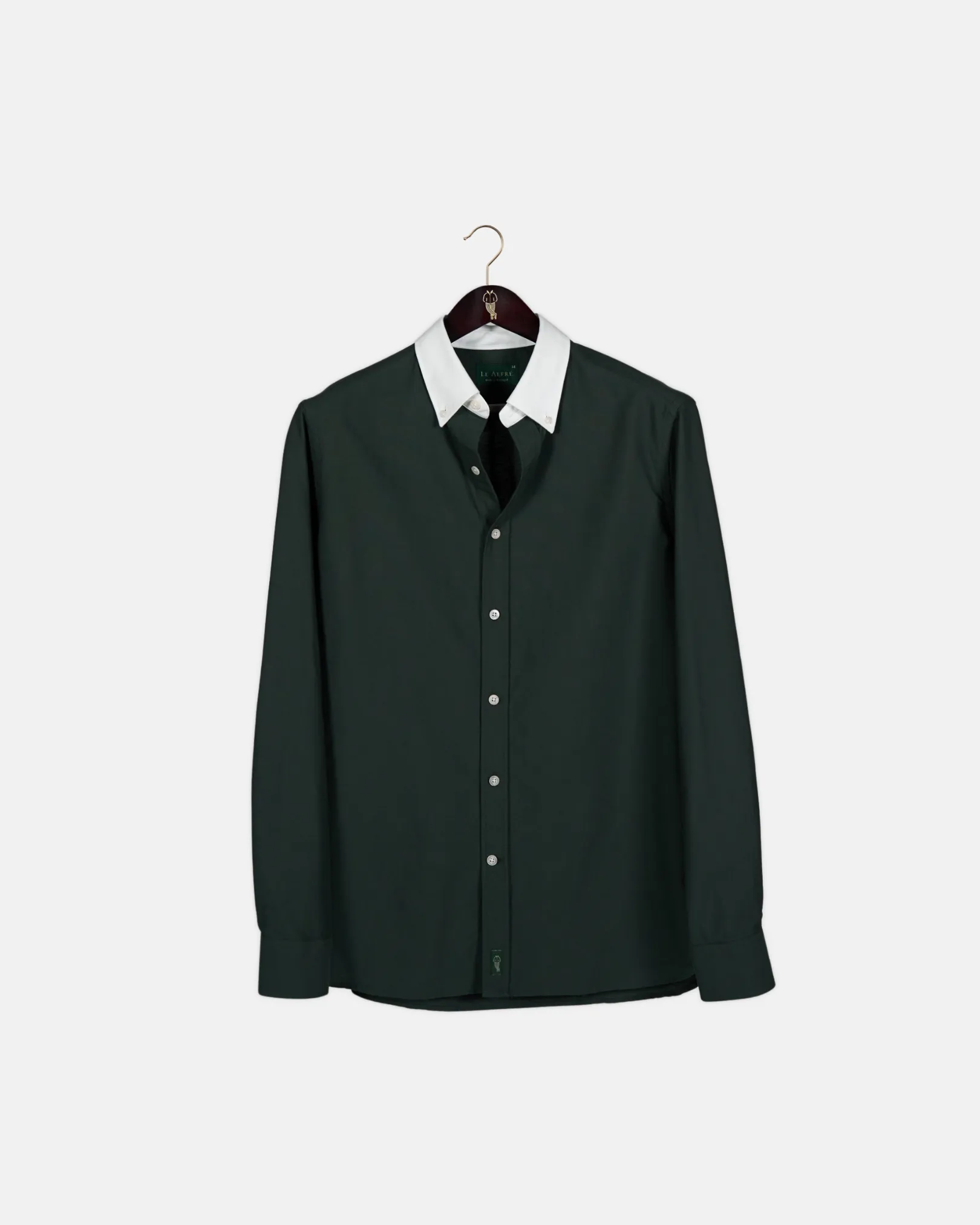 'Le Original' Hunter Green Contrast Collar Oxford Shirt sold by Le Alfre
