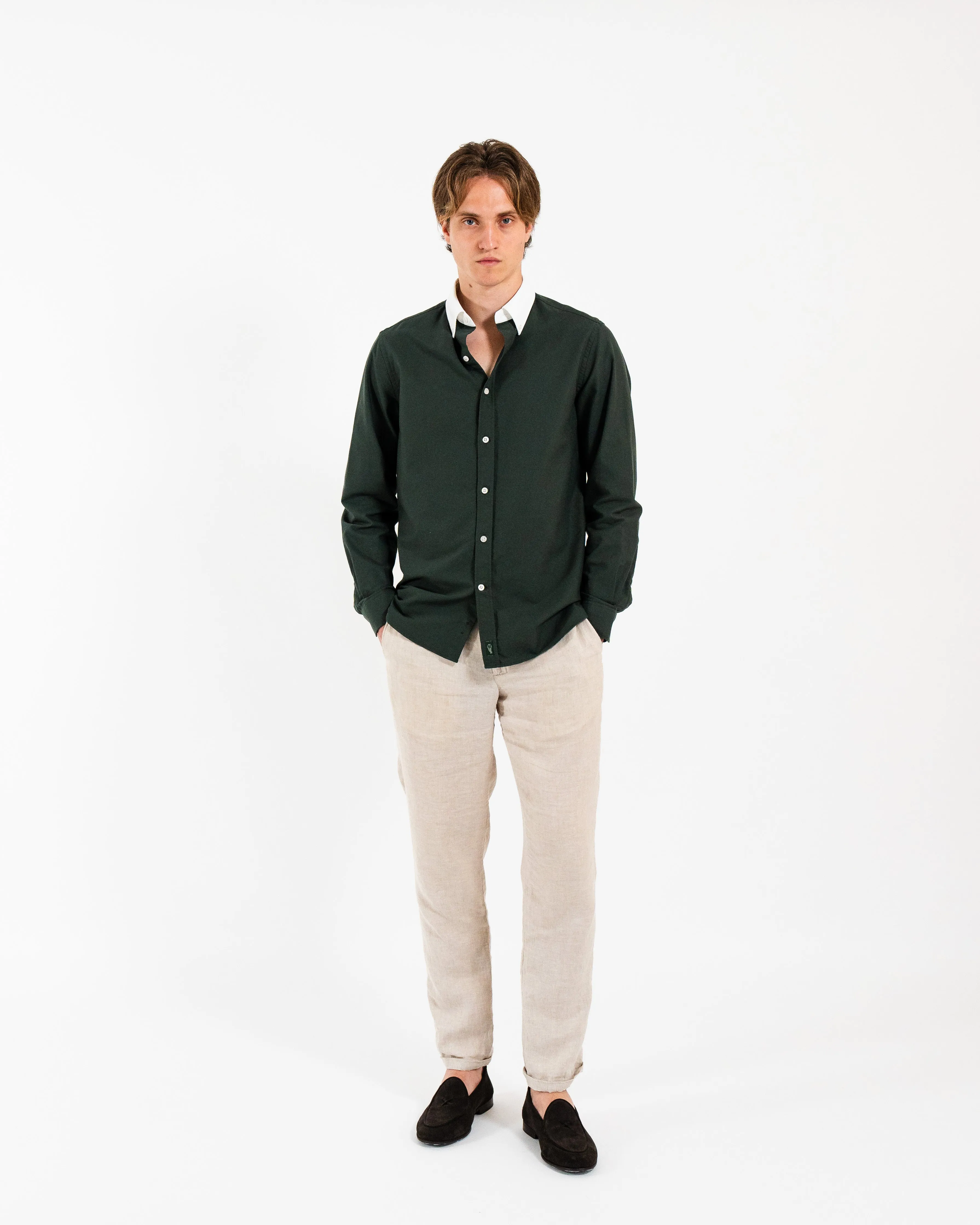 'Le Original' Hunter Green Contrast Collar Oxford Shirt sold by Le Alfre product image thumbnail 3