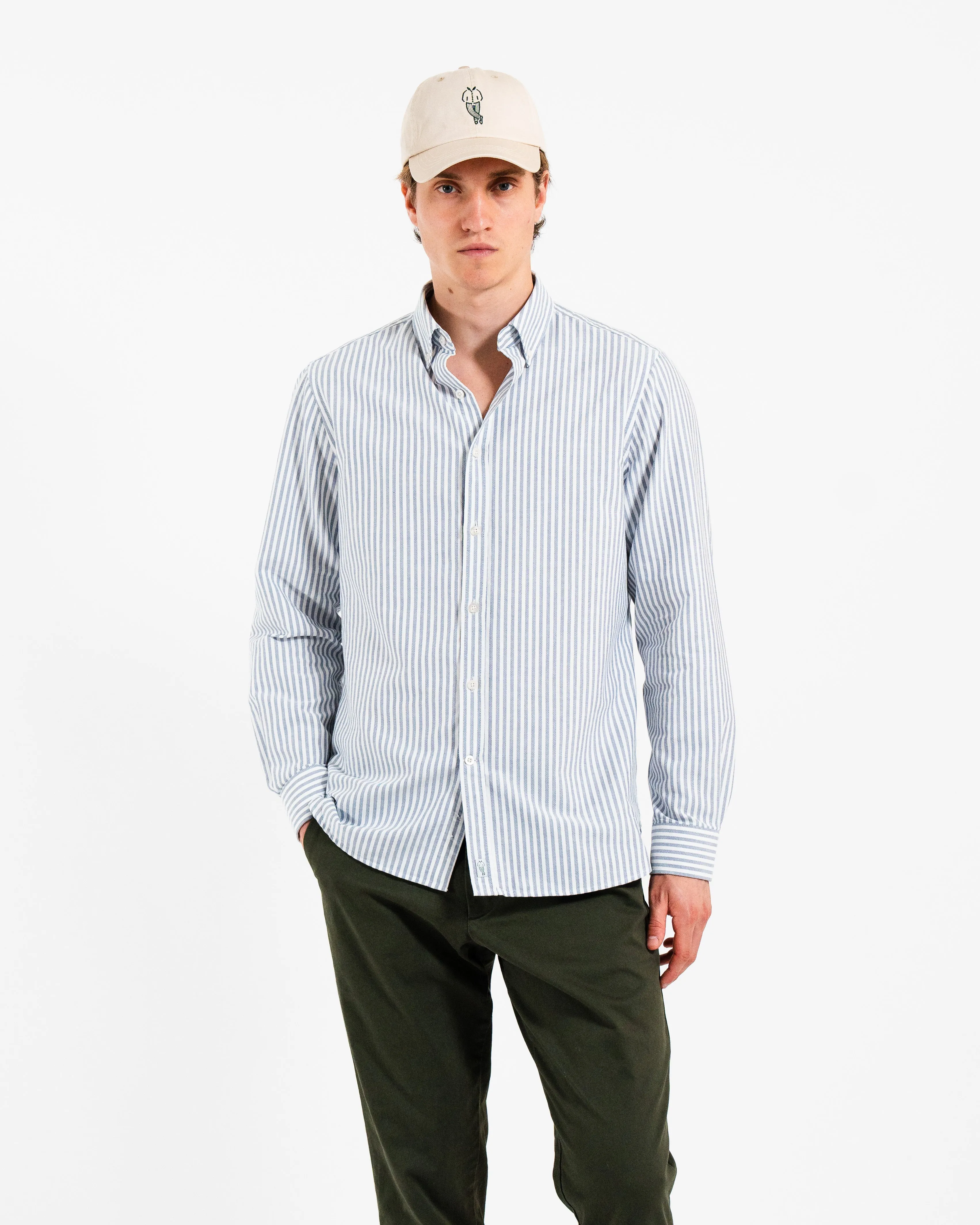 Wide Stripe Navy Oxford Shirt sold by Le Alfre product image thumbnail 3