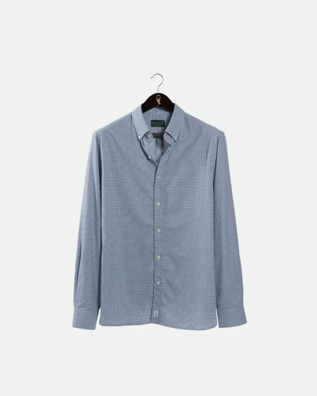 Brushed Cotton Blue Houndstooth Shirt sold by Le Alfre