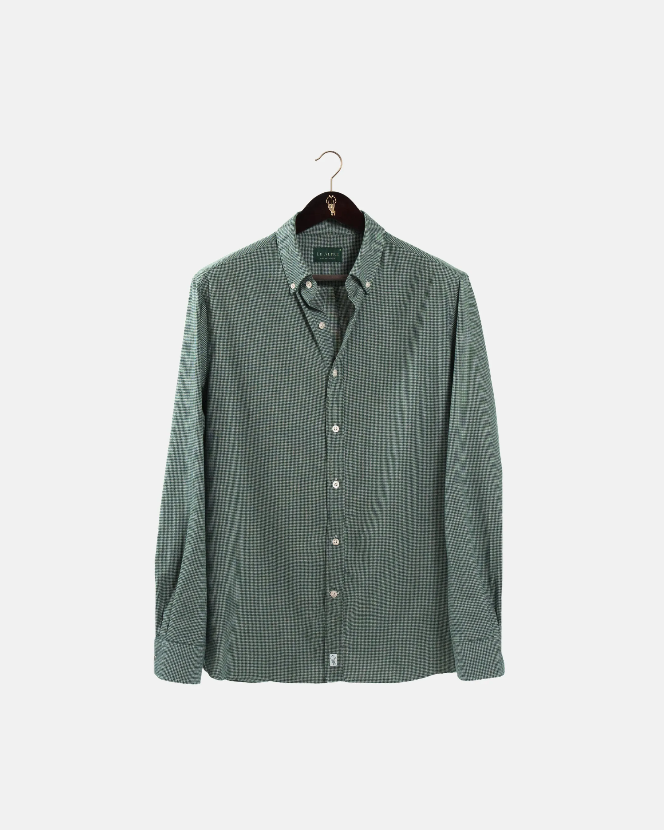 Brushed Cotton Hunter Green Houndstooth Shirt sold by Le Alfre
