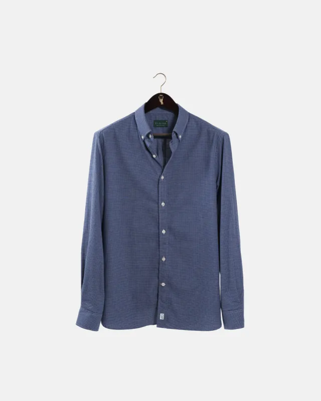 Brushed Cotton Navy Houndstooth Shirt sold by Le Alfre