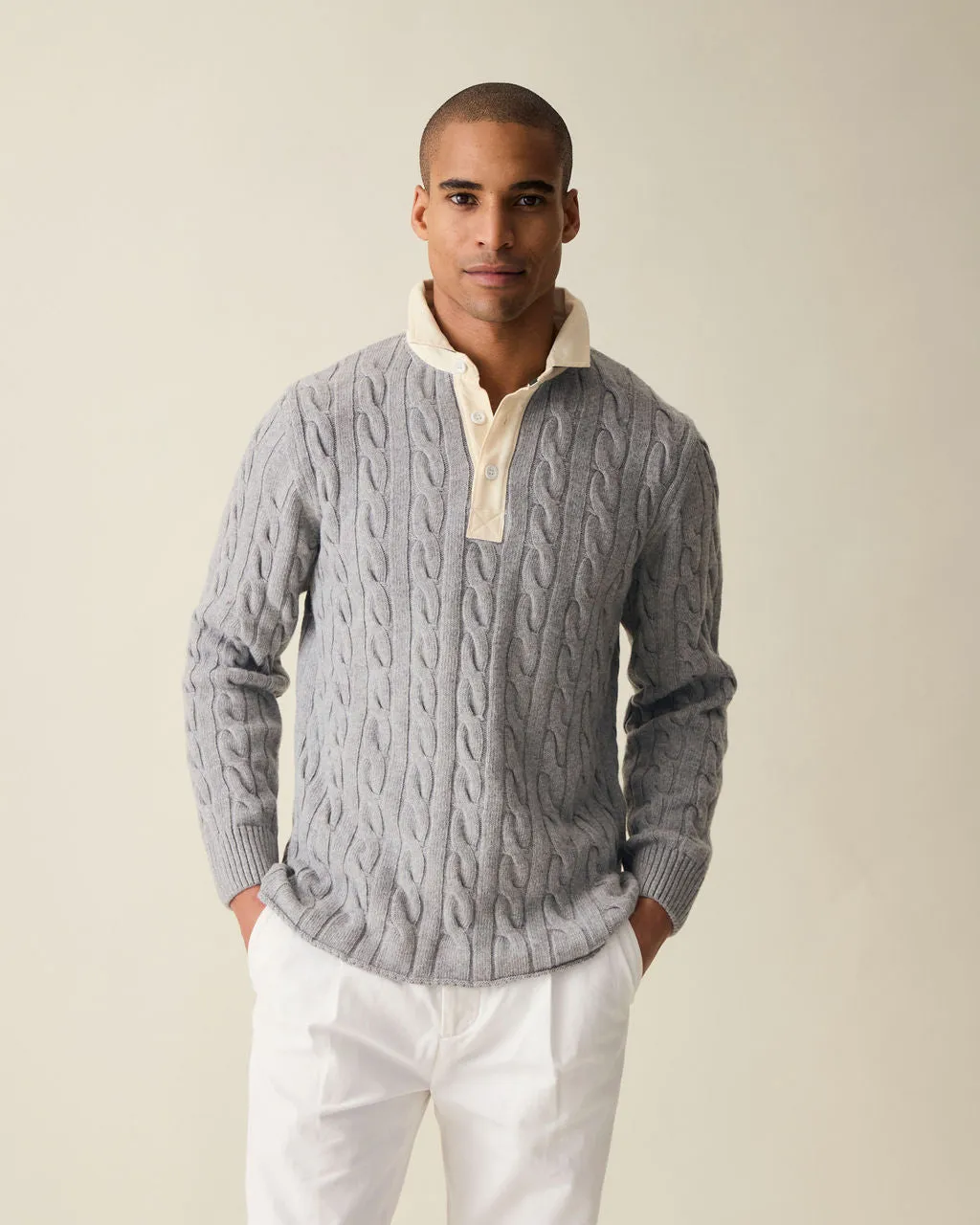 Grey Cotton Cable Knit Rugby sold by Le Alfre product image thumbnail 3