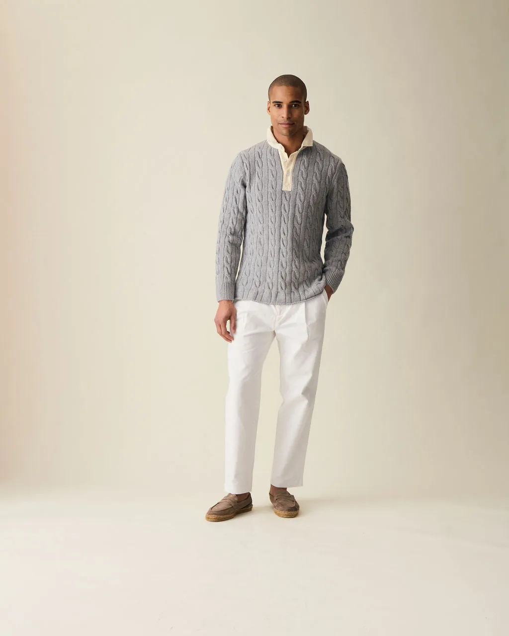 Grey Cotton Cable Knit Rugby sold by Le Alfre product image thumbnail 2