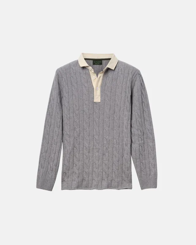 Grey Cotton Cable Knit Rugby sold by Le Alfre