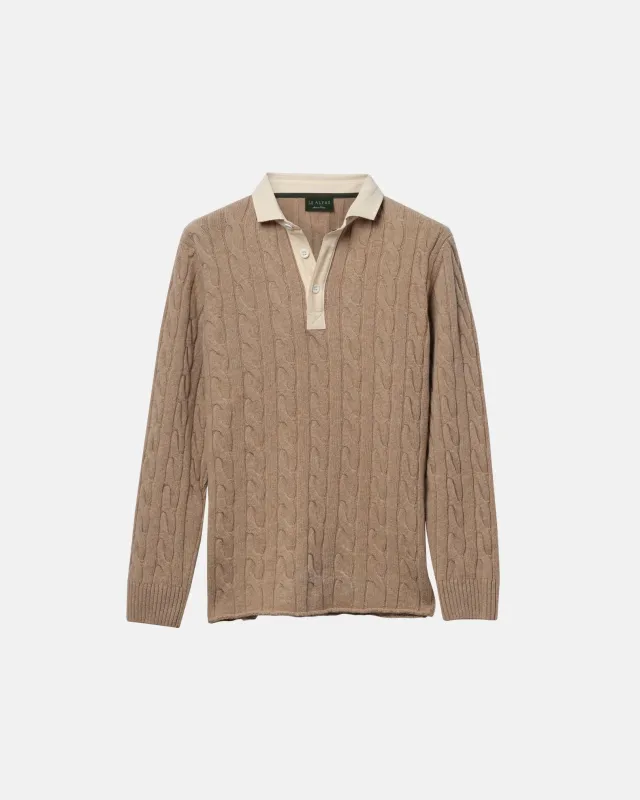 Camel Cotton Cable Knit Rugby (PRE-ORDER) sold by Le Alfre