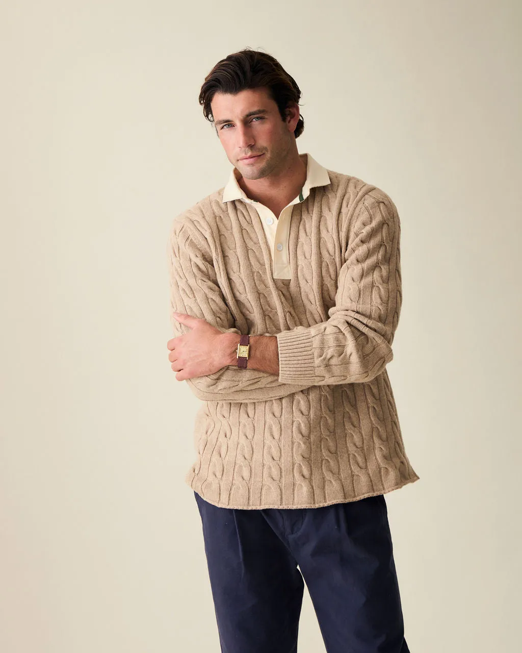 Camel Cotton Cable Knit Rugby (PRE-ORDER) sold by Le Alfre product image thumbnail 3