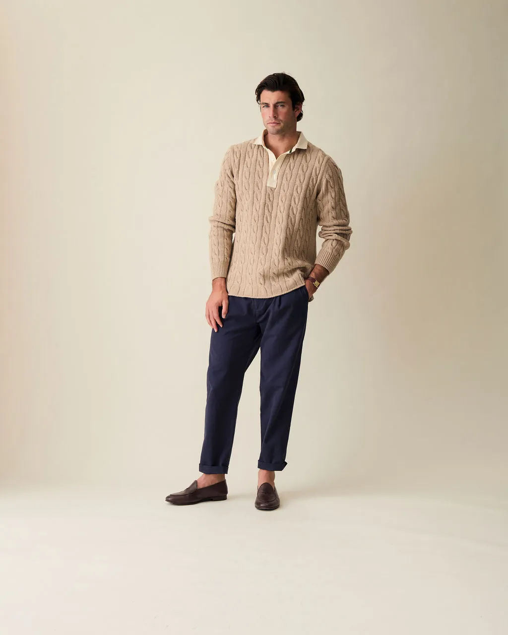 Camel Cotton Cable Knit Rugby (PRE-ORDER) sold by Le Alfre product image thumbnail 2