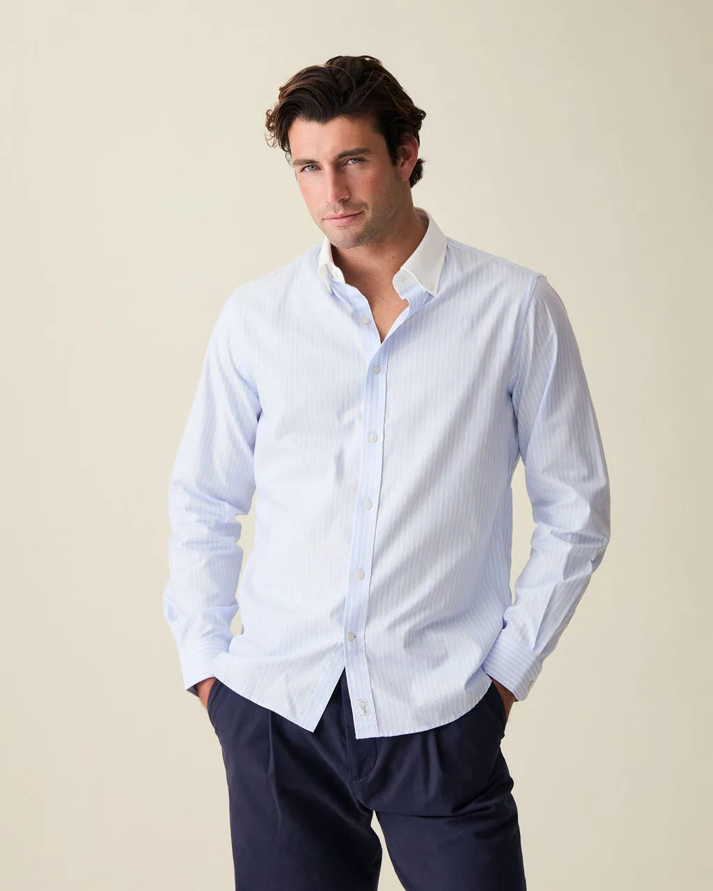 Light Blue Stripe Contrast Collar Dress Shirt sold by Le Alfre product image thumbnail 3