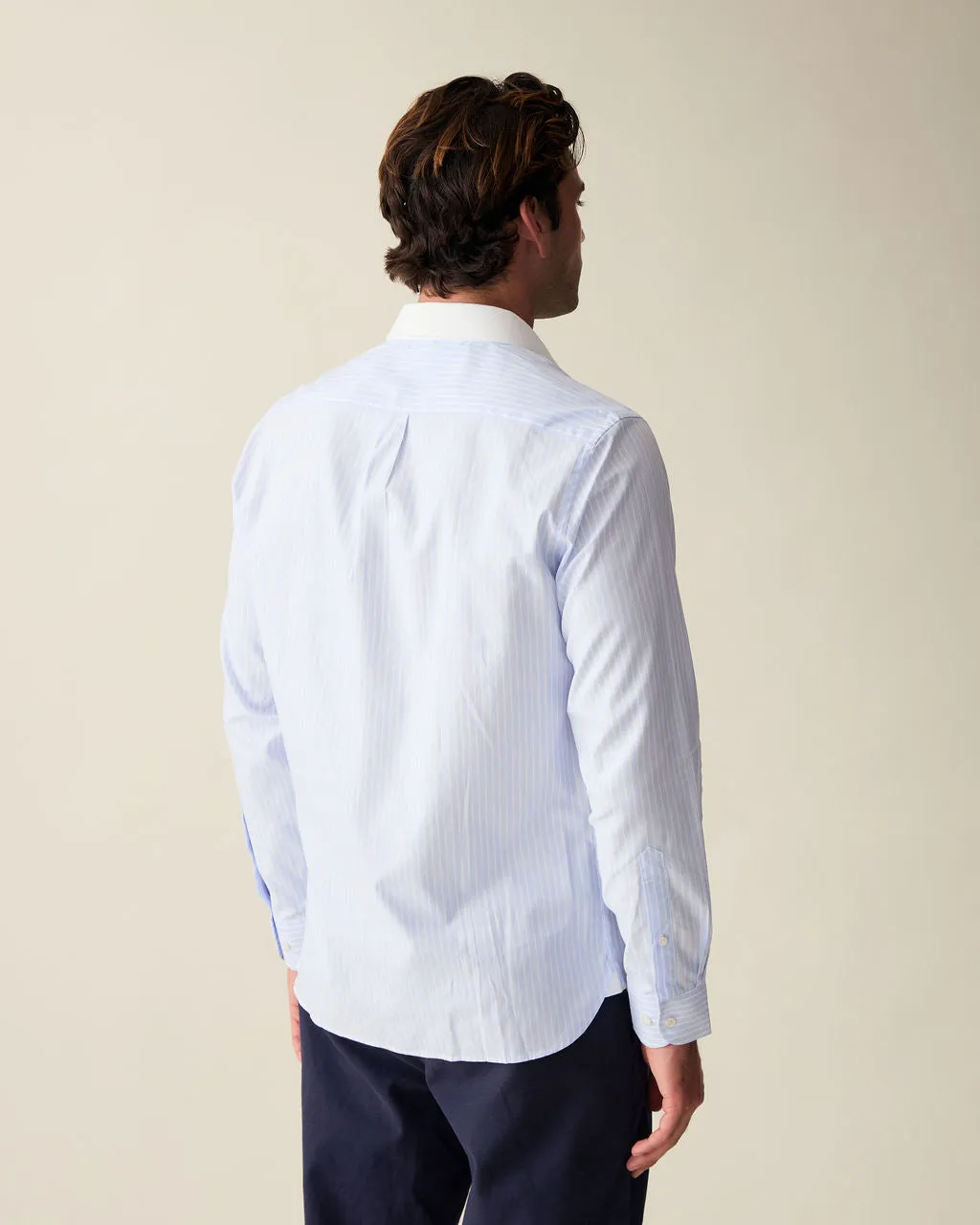 Light Blue Stripe Contrast Collar Dress Shirt sold by Le Alfre product image thumbnail 4