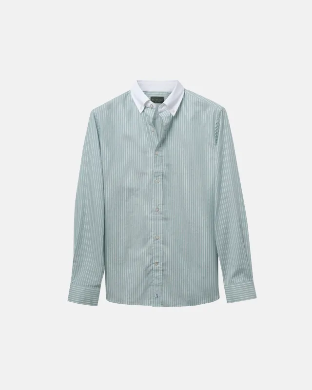 Pistachio Green Stripe Contrast Collar Dress Shirt sold by Le Alfre