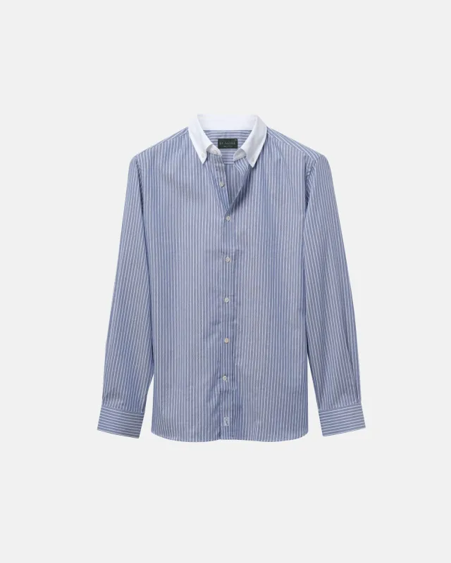 Classic Blue Stripe Contrast Collar Dress Shirt sold by Le Alfre