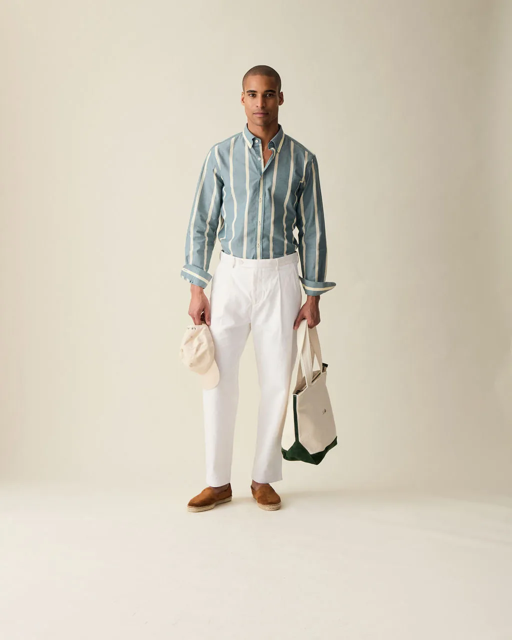 Heritage Olive Wide Stripe Summer Chambray Shirt sold by Le Alfre product image thumbnail 2