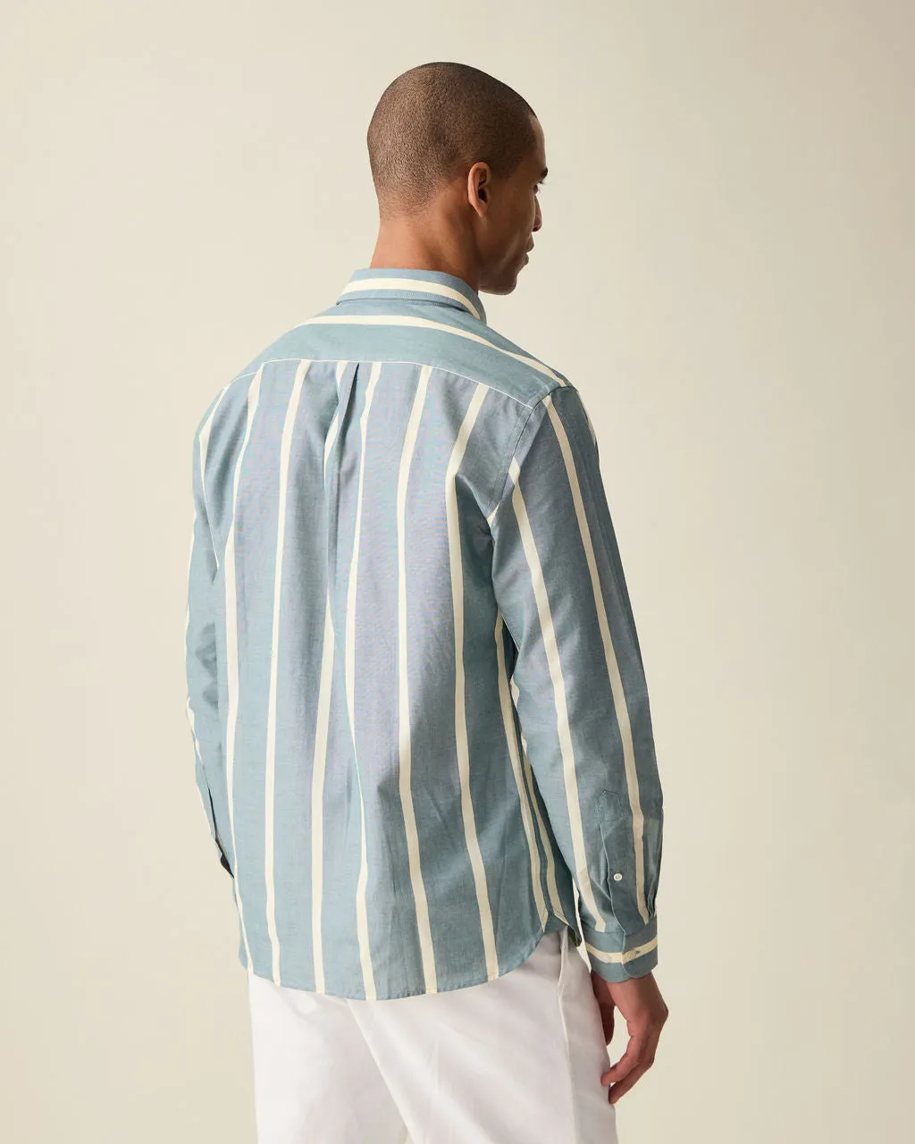 Heritage Olive Wide Stripe Summer Chambray Shirt sold by Le Alfre product image thumbnail 4