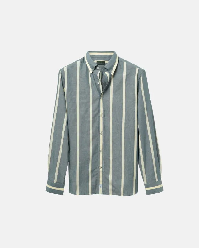 Heritage Olive Wide Stripe Summer Chambray Shirt sold by Le Alfre
