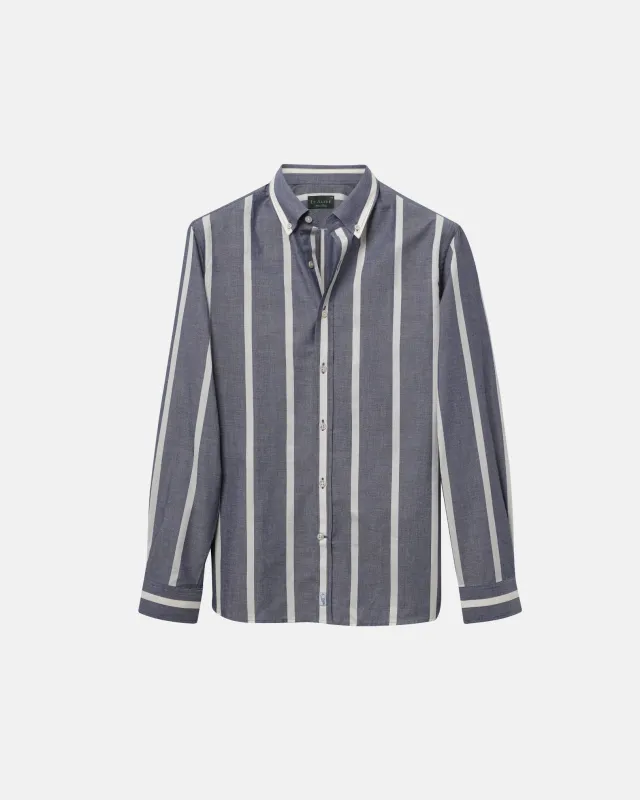 Navy Wide Stripe Summer Chambray Shirt made by Le Alfre