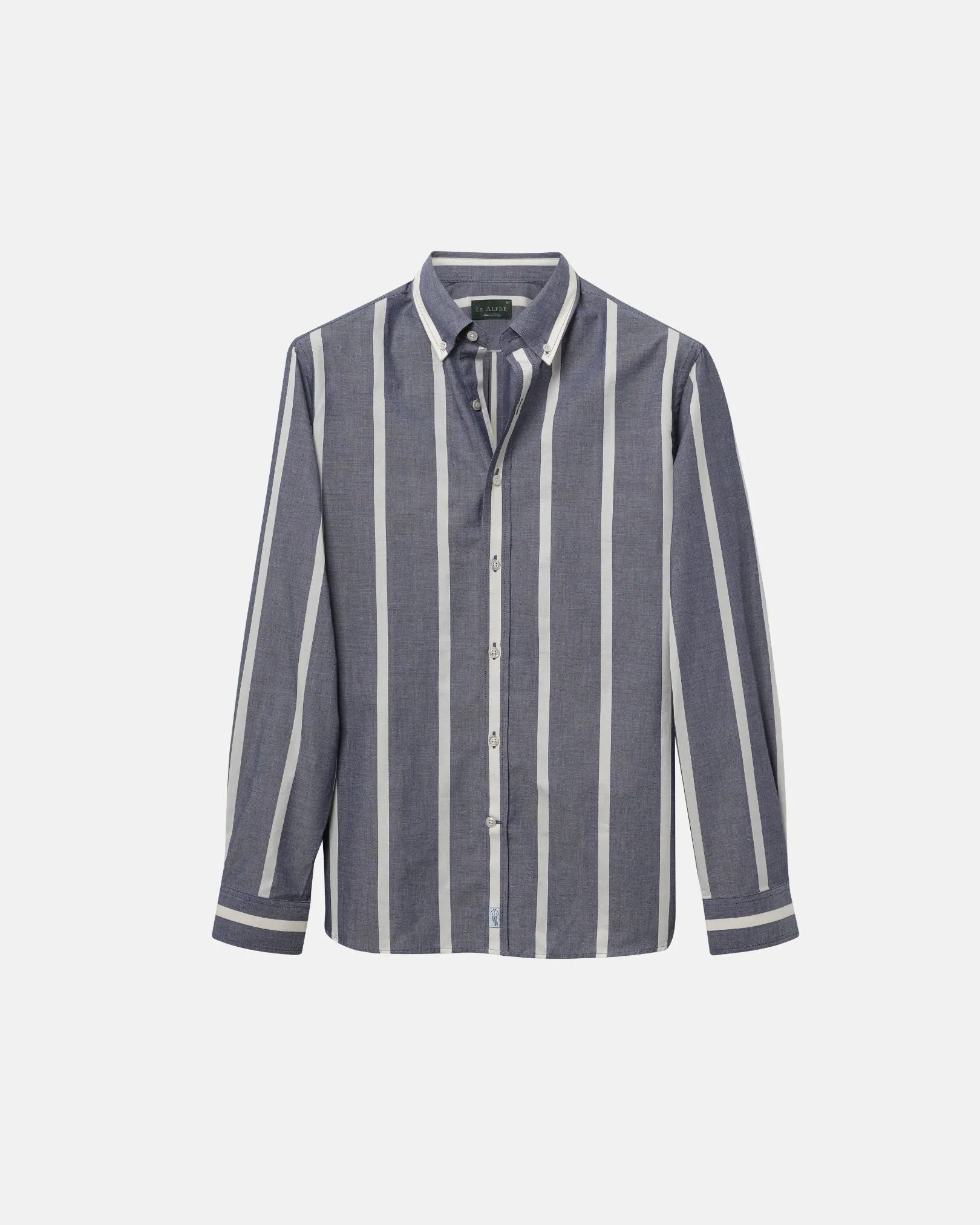 Navy Wide Stripe Summer Chambray Shirt sold by Le Alfre