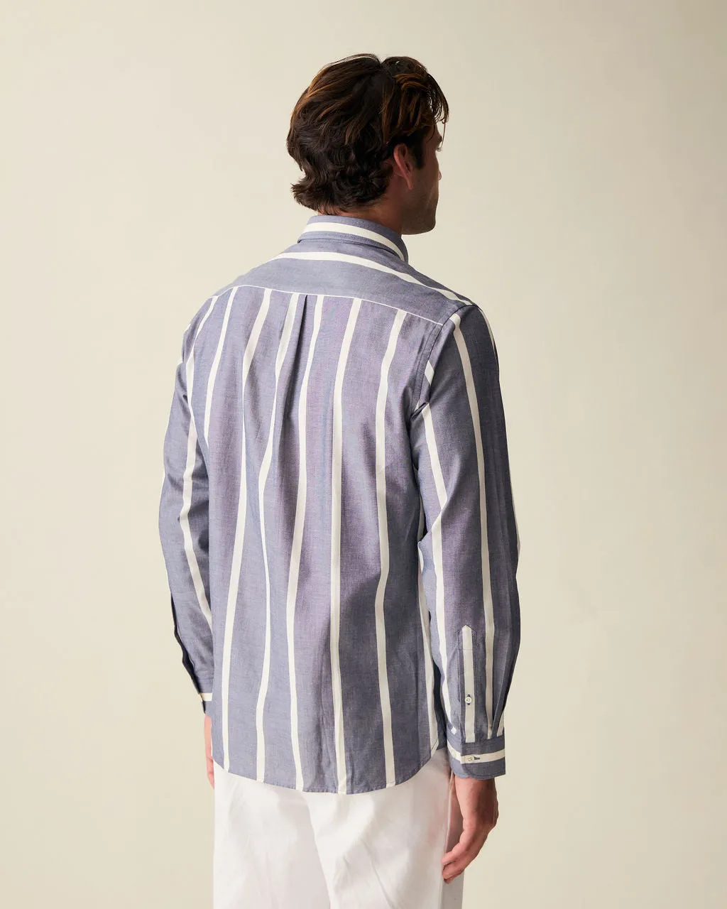 Navy Wide Stripe Summer Chambray Shirt sold by Le Alfre product image thumbnail 4