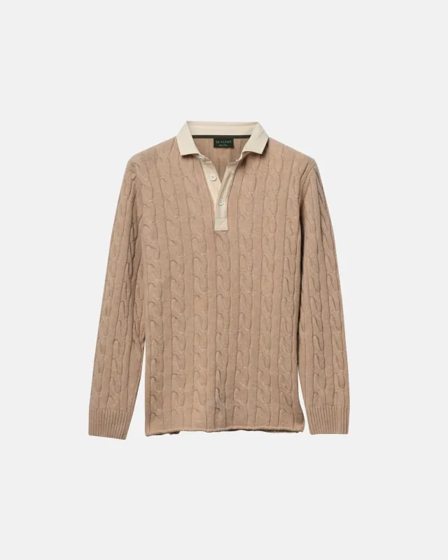 Light Camel Cotton Cable Knit Rugby sold by Le Alfre