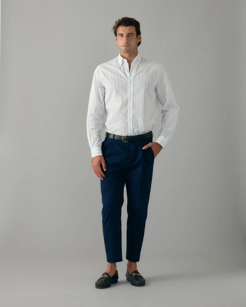 Retro White Stripe Dress Shirt sold by Le Alfre product image thumbnail 2