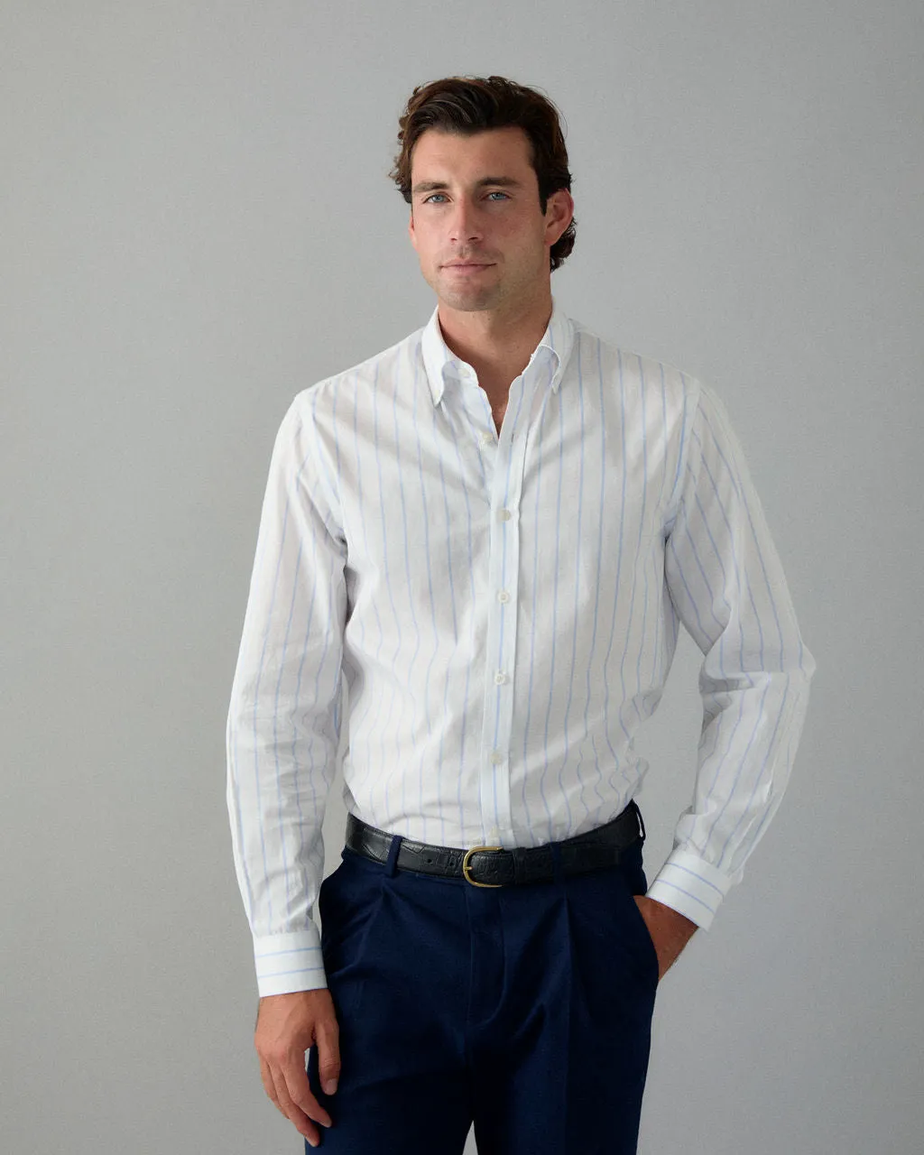 Retro White Stripe Dress Shirt sold by Le Alfre product image thumbnail 3