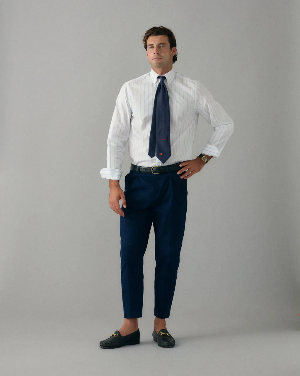 Retro White Stripe Dress Shirt sold by Le Alfre product image thumbnail 4