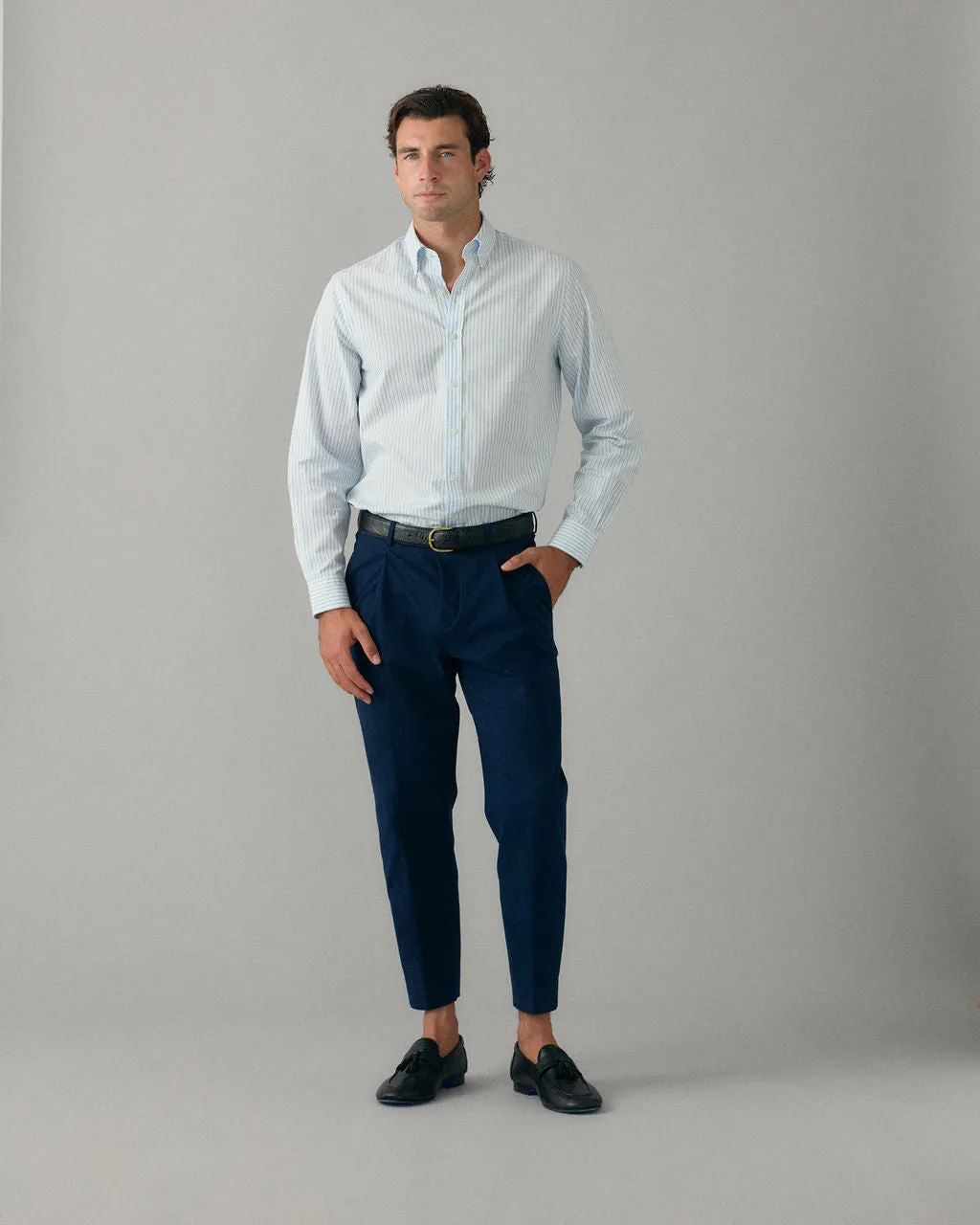 Light Blue Thin Stripe Dress Shirt sold by Le Alfre product image thumbnail 3