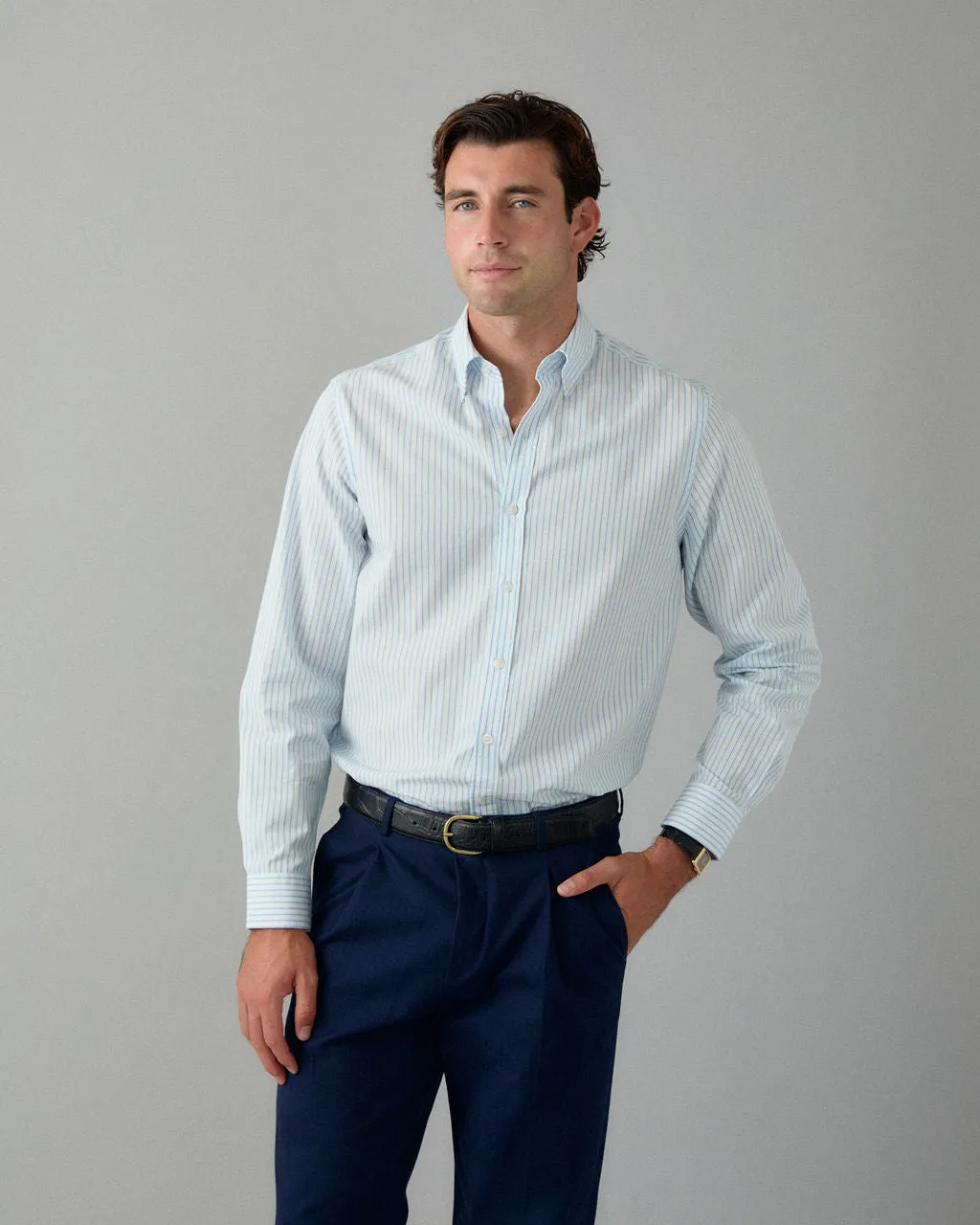 Light Blue Thin Stripe Dress Shirt sold by Le Alfre product image thumbnail 2