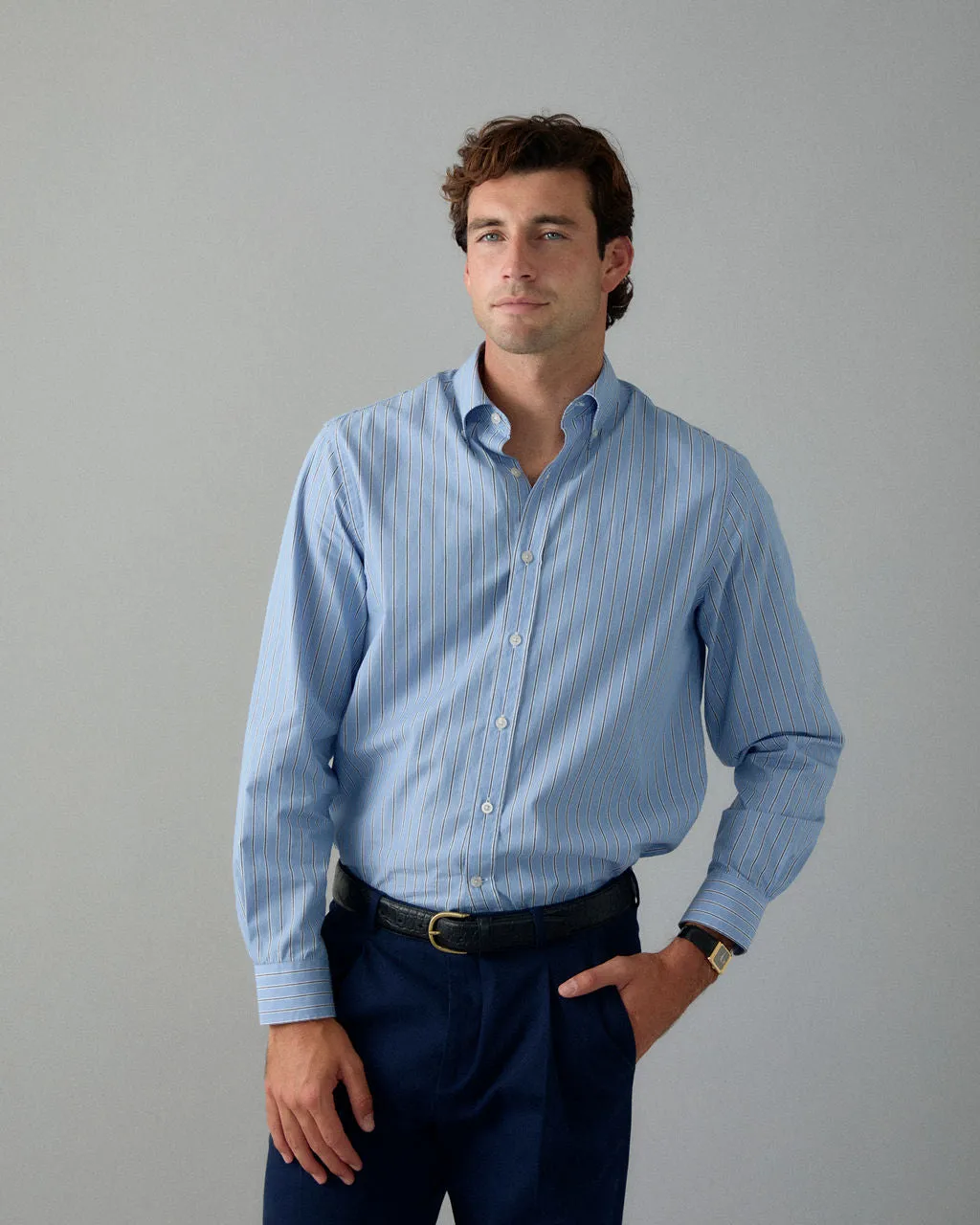 Retro Blue Stripe Dress Shirt sold by Le Alfre product image thumbnail 3