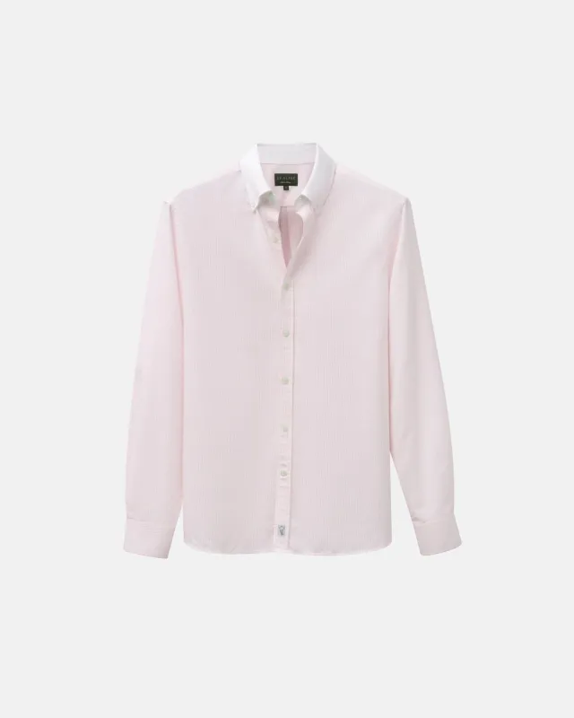 Pink Stripe Contrast Collar Oxford Shirt sold by Le Alfre