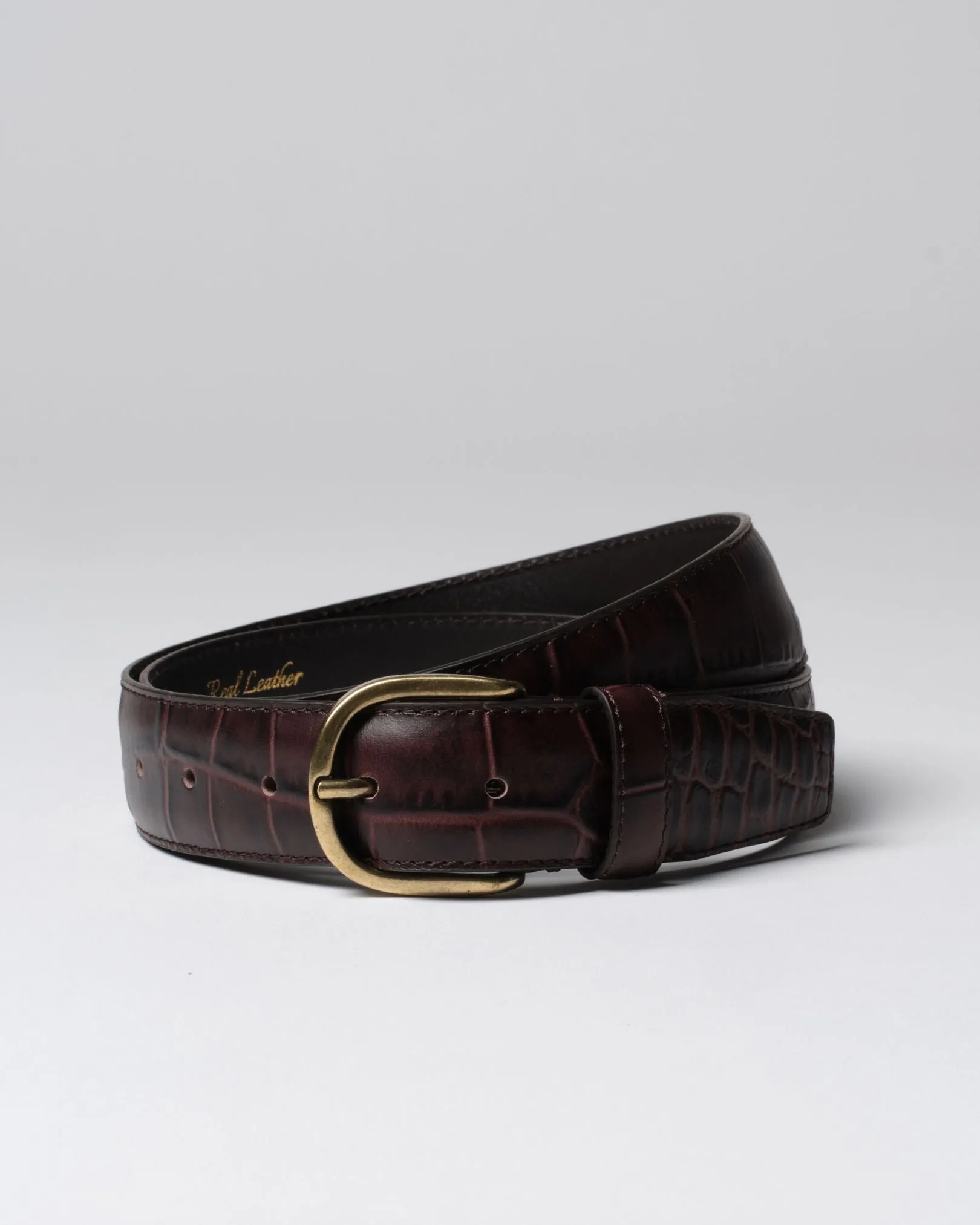 Dark Brown Crocodile Embossed Leather Belt sold by Le Alfre