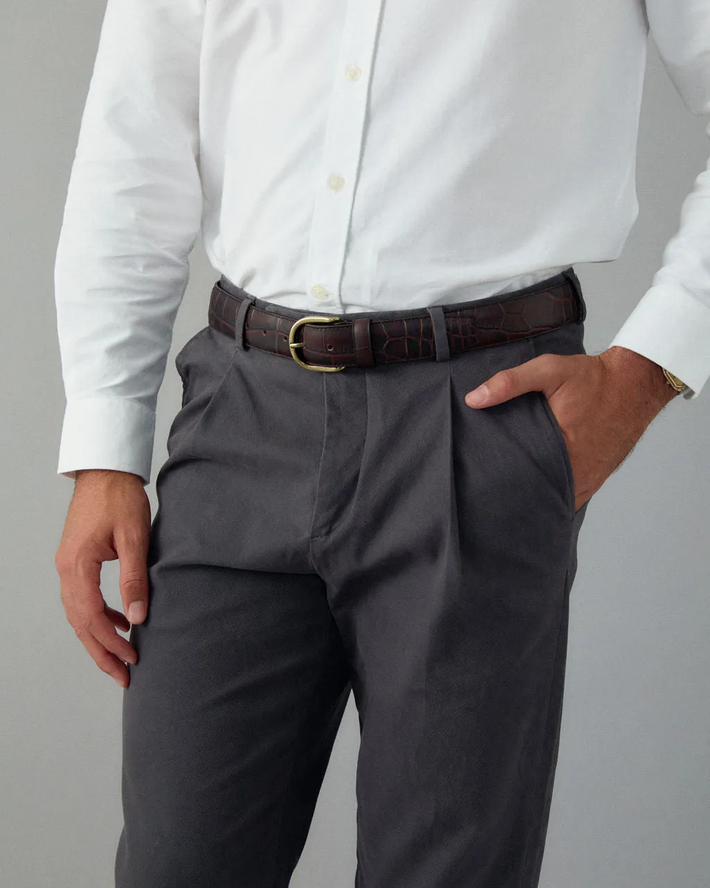 Dark Brown Crocodile Embossed Leather Belt sold by Le Alfre product image thumbnail 3