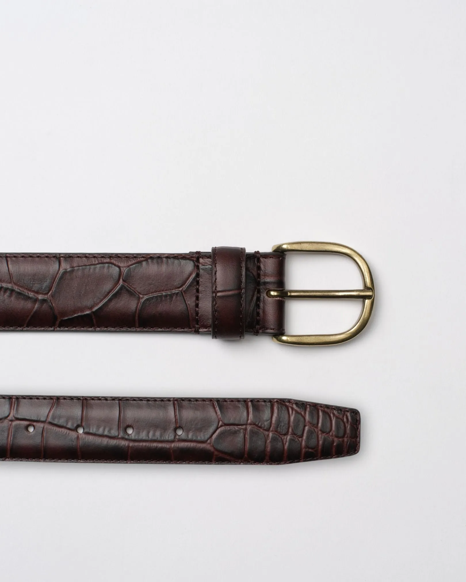Dark Brown Crocodile Embossed Leather Belt sold by Le Alfre product image thumbnail 2