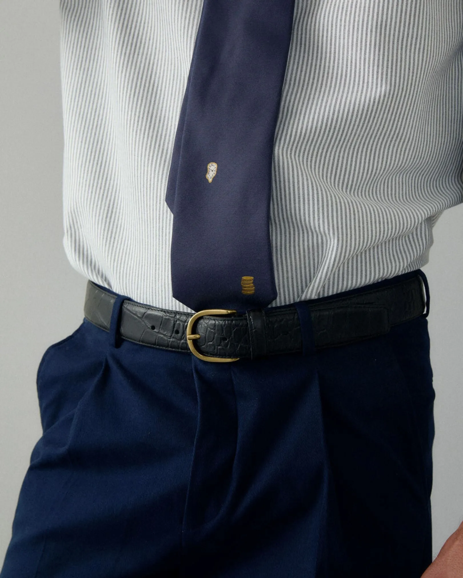 Black Crocodile Embossed Leather Belt sold by Le Alfre product image thumbnail 3