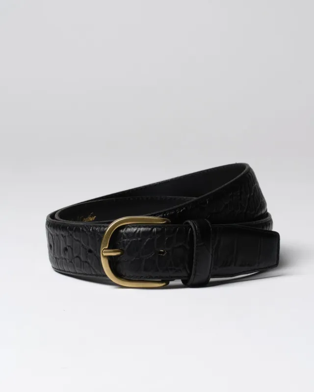 Black Crocodile Embossed Leather Belt sold by Le Alfre