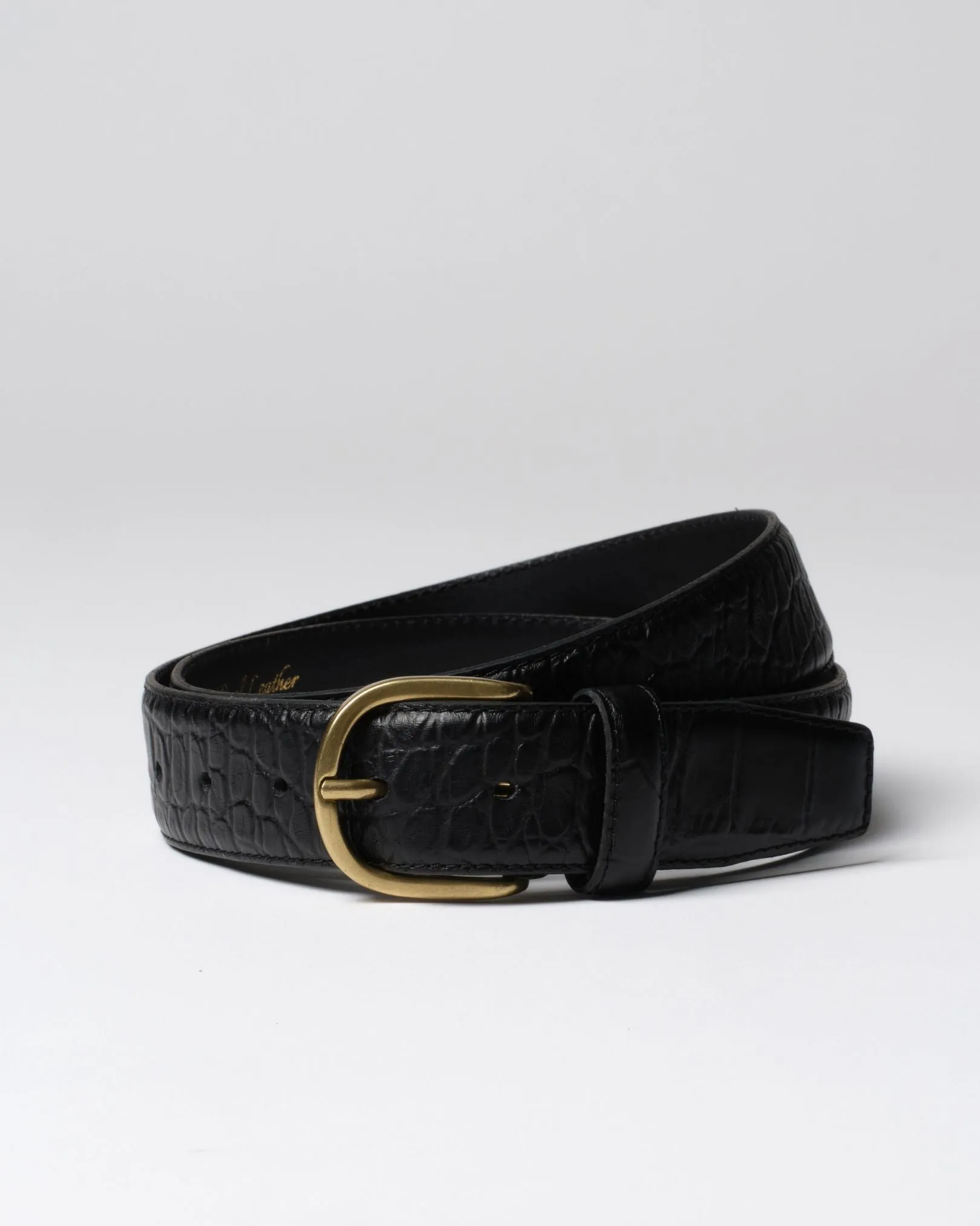 Black Crocodile Embossed Leather Belt sold by Le Alfre